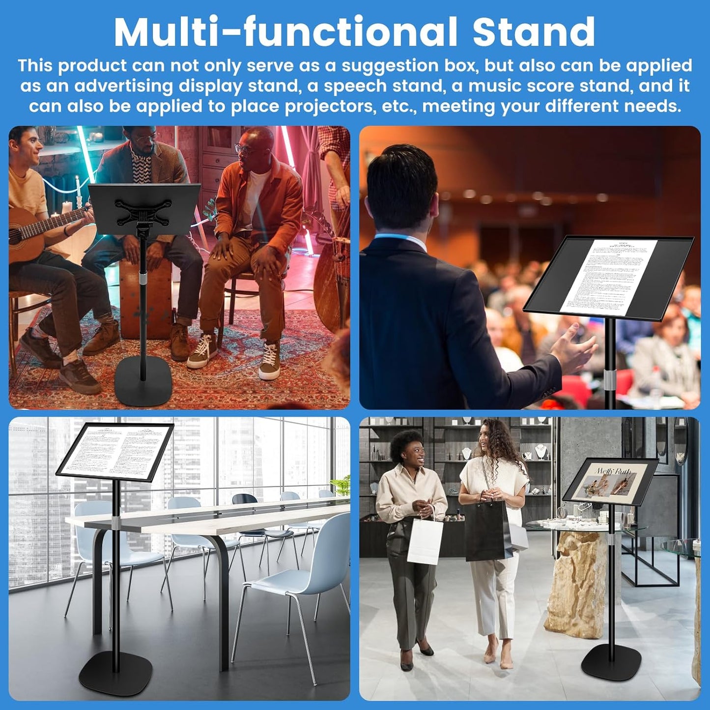 Metal Suggestion Box with Stand Floor Standing Donation Box with Lock and Key Heavy-Duty Collection Case for Charity Home Office Church Elections, Black