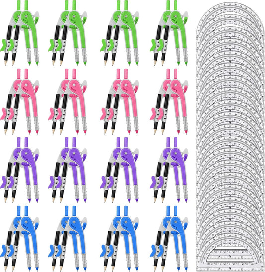 Seajan 36 Sets Compass and Protractor Set Geometry Compass with Pencil 6 Inch Drawing Tool Protractor for Geometry Bulk for Office Drafting Drawing