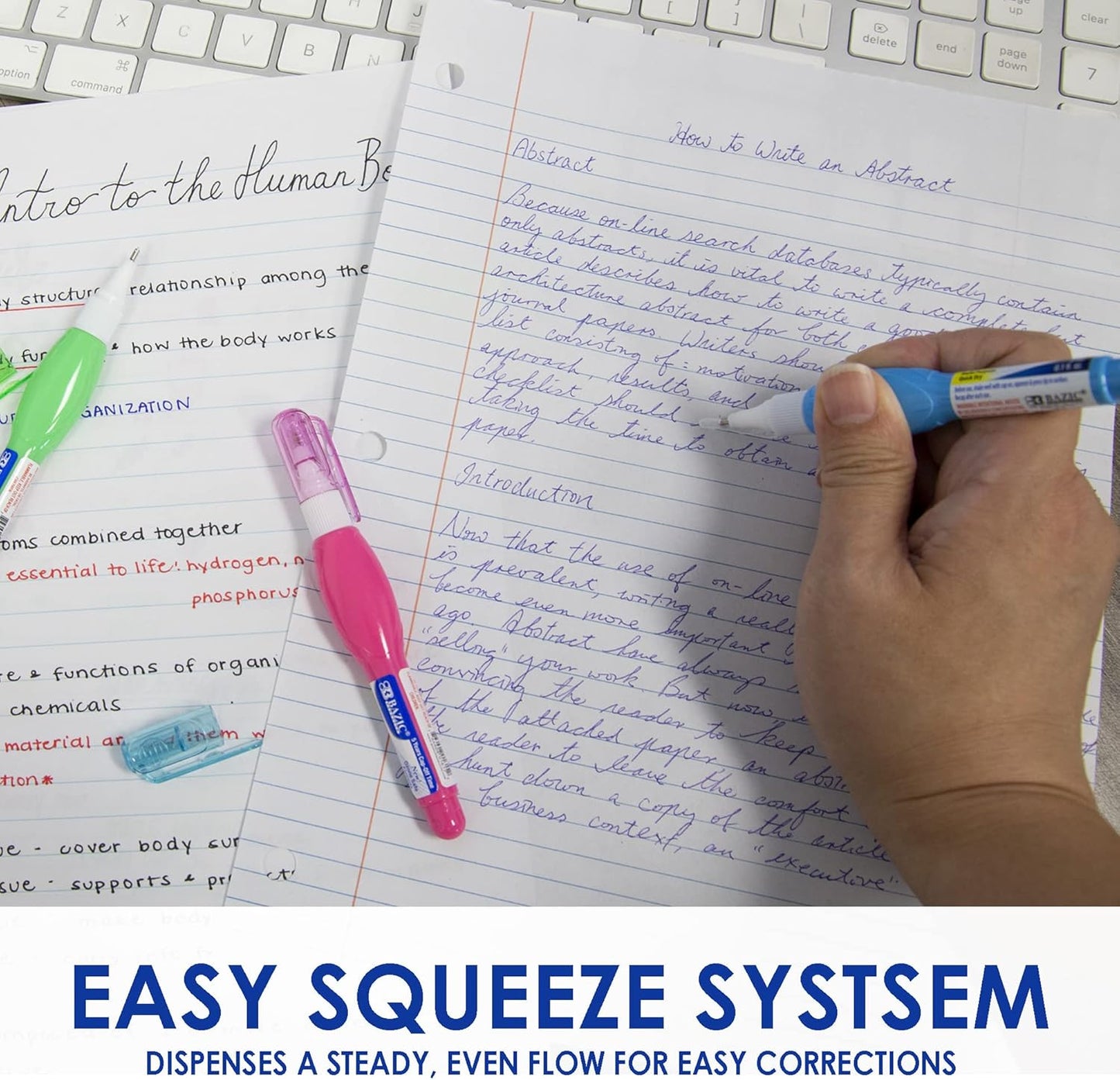 BAZIC Correction Pen (0.1 oz / 3 ml), Precise Metal Tip Applicator, Fine Point Corrections Fluid, White Out Liquid (3/Pack), 144-Packs