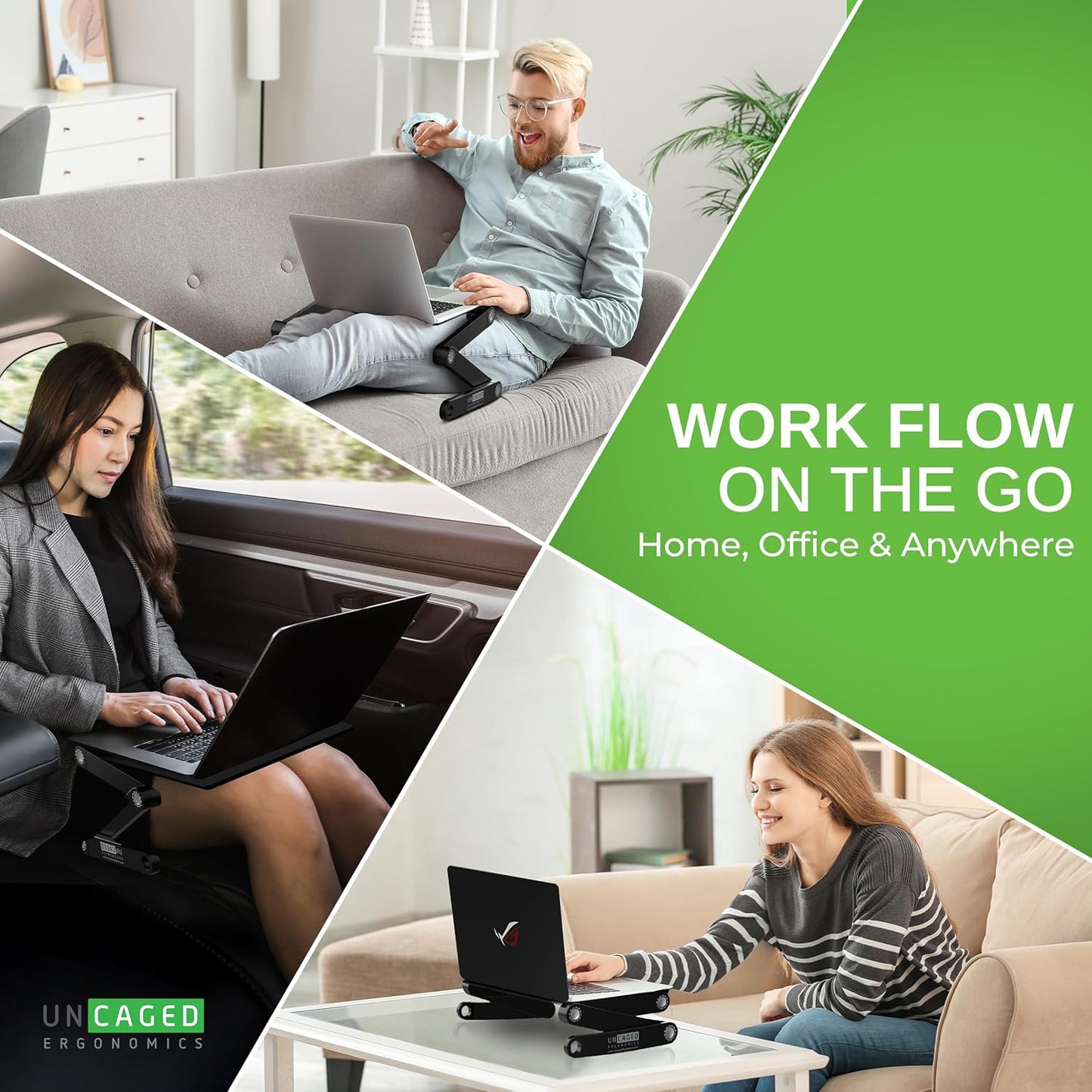 WorkEZ Adjustable Laptop Stand for Desk, Portable Laptop Stand Adjustable Height, Foldable Cooling Computer Holder Riser for Desk, Black