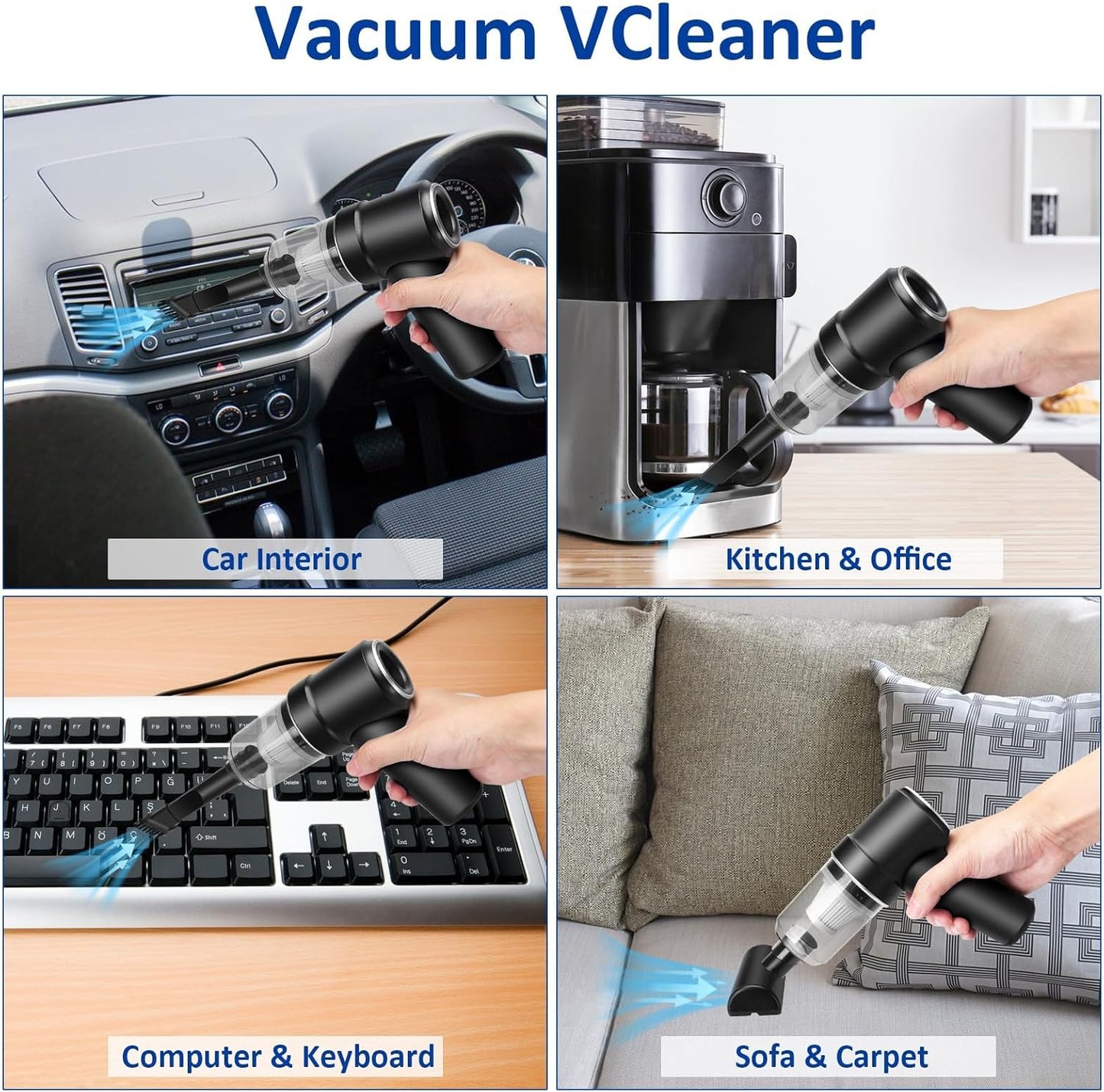 8Kpa Mini Handheld Vacuum Cleaner,120W High Power Cordless Car Vacuum, 2 in 1 Keyboard Vacuum & Air Duster with LED Light & Multi-Nozzles for Car, Computer, Sewing Machine