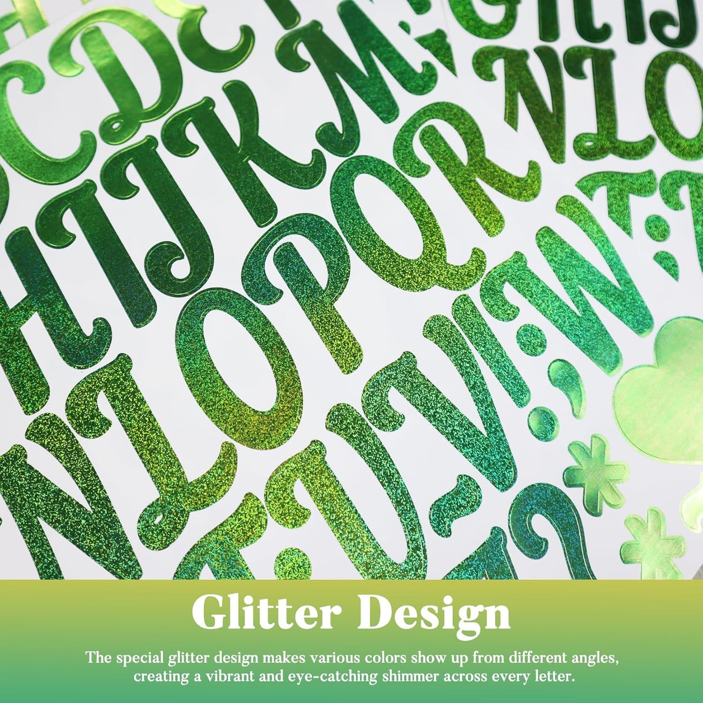 Glitter Letter Stickers,10 Sheets 2 Inches Self-Adhesive Vinyl Letters Alphabet Sticker Decals for Scrapbook,Door,Mailbox,Bulletins Boards -Green