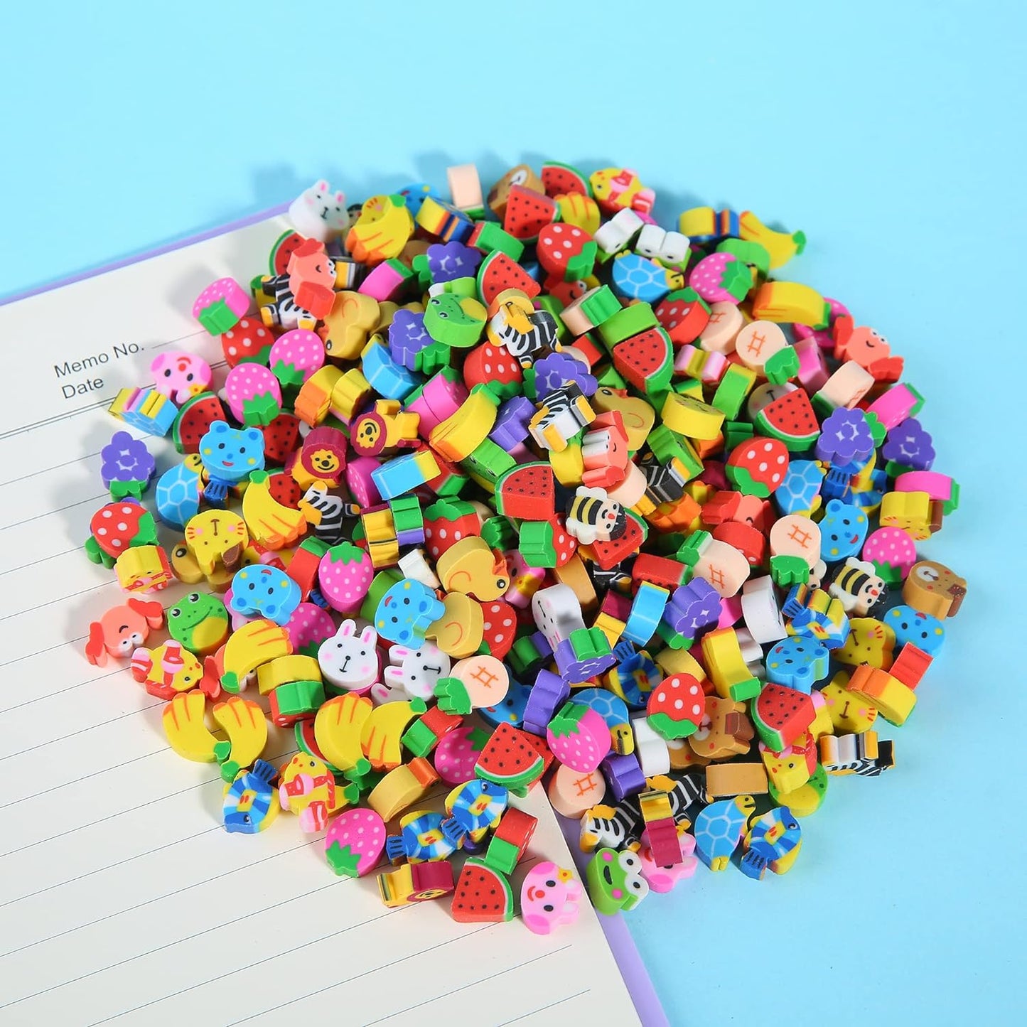 300 Pieces Mini Erasers for Kids, Bulk Small Animal Fruit Pencil Erasers Assortment for Home Rewards, School Supplies and Gift Filling