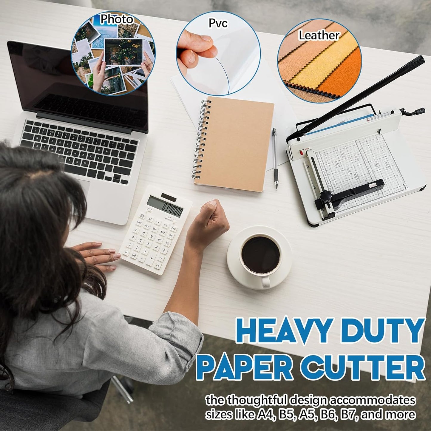 12 Inch A4 Heavy Duty Guillotine Paper Cutter 400 Sheet Capacity Guillotine Paper Cutter Stack Cards Trimmer Solid Steel with Metal Base for Cardstock Leather Office Home School (Beige)