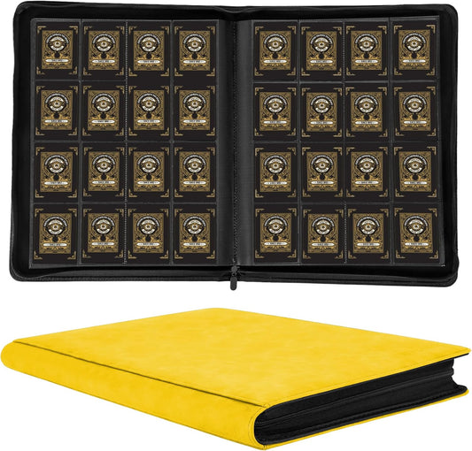 1000+ Pockets Trading Card Binder, 16 Pockets Trading Card Binder Ringless Side Loading Trading Card Album Folder for TCG,MTG,Sports Cards(Yellow)