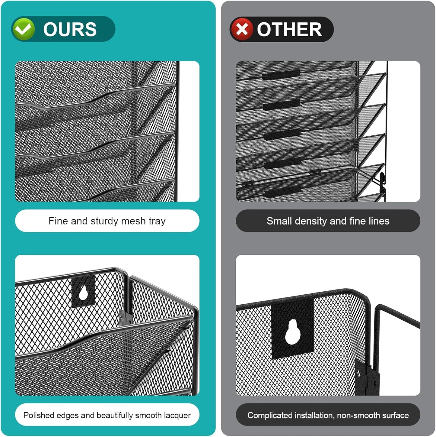 Wall File Organizer, 16-Tier Mesh File Holder, Vertical Document Rack For Home, School, and Office Use (Black)