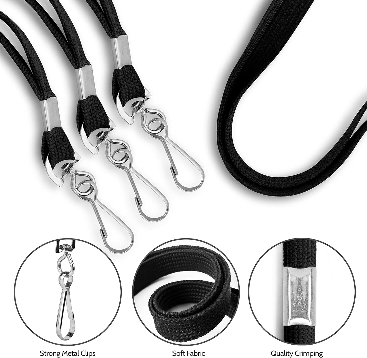 100-Pack Black Lanyards for ID Badges with Swivel J-Hooks - Versatile Neck Lanyard for Keys, Card Holders, Whistles, and More - Ideal for Offices, Teachers, Kids, and Cruise Ship Cards