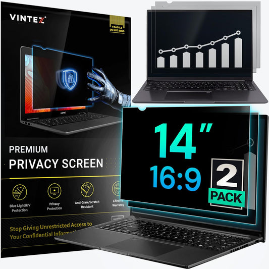 VINTEZ [2 Pack] 14 Inch 16:9 Privacy Screen for Computer Monitor and Laptop - Anti Glare Protector Film Blue Light Filter Eye Protection - Computer Screen Privacy Shield