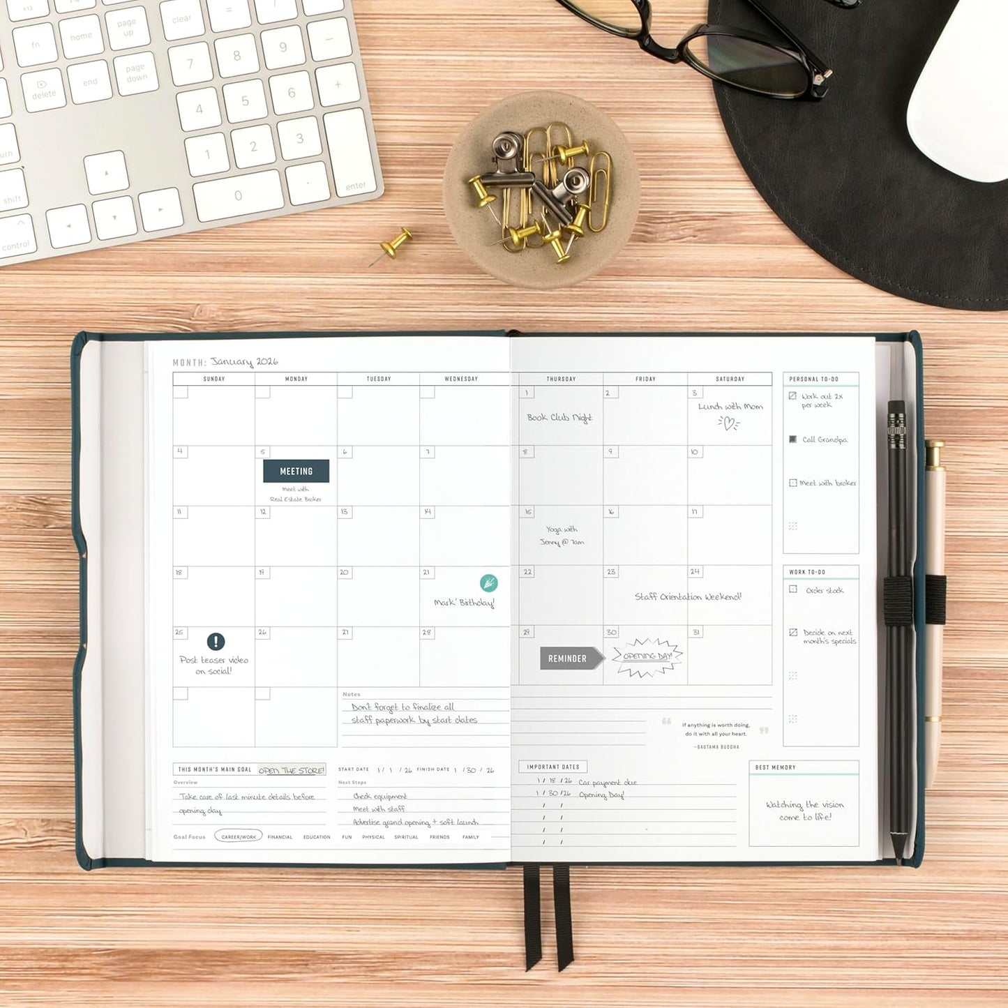 AT-A-GLANCE Foundation Goal Setting Planner, Undated Weekly & Monthly Journal, Track Progress, Create Habits, 5-3/4" x 8-1/4", Blue (FD2-200-20)