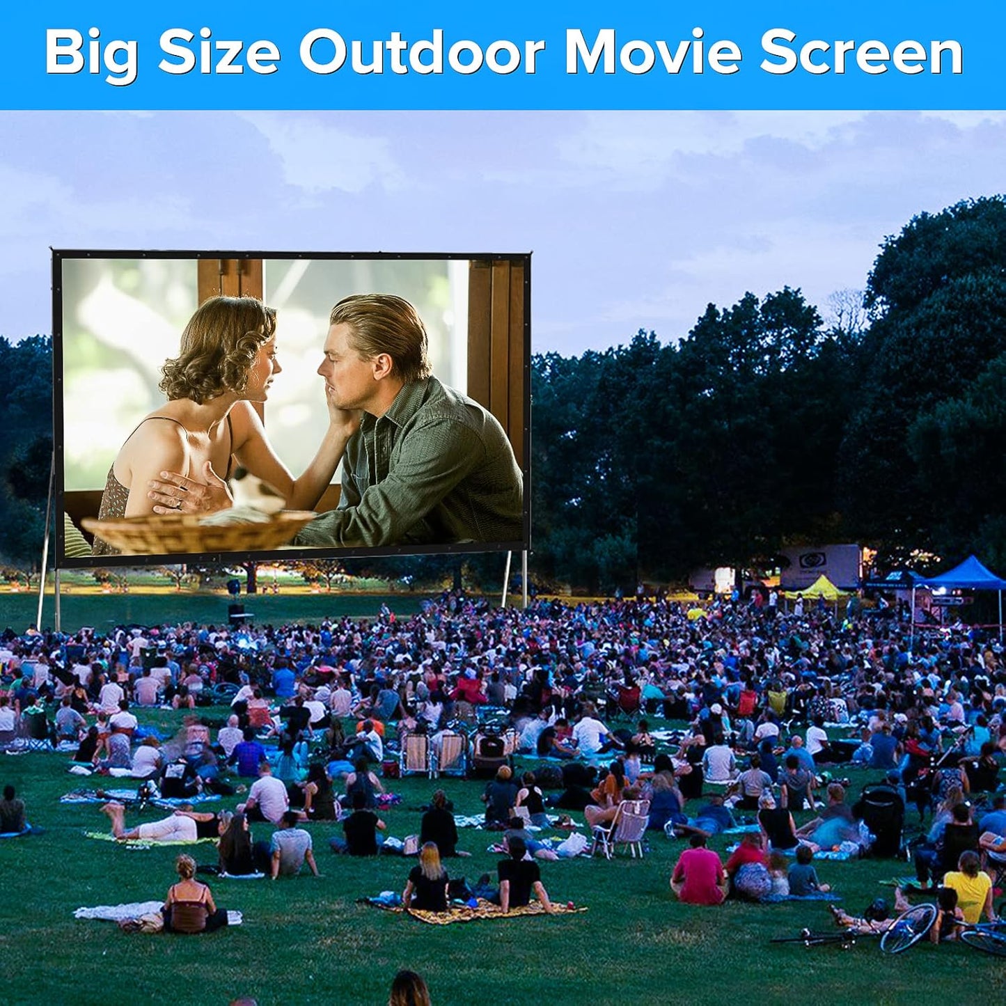 200 inch Projector Screen with Stand,Upgraded 3 Layers PVC 16:9 Large Outdoor Projector Screen,Portable Outdoor Movie Screen with Carrying Bag for Large Commercial Performance