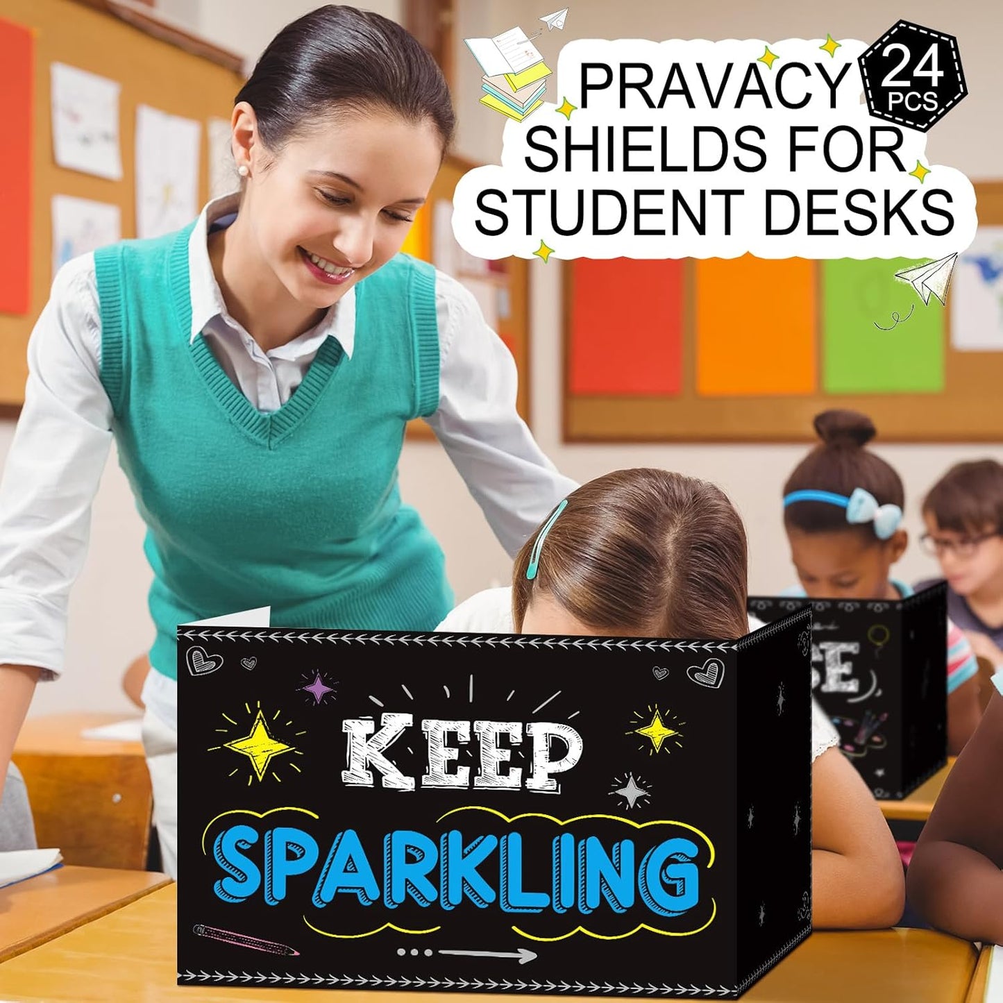 Honoson 24 Pcs Bulk Inspirational Privacy Folders for Students Cardboard Test Privacy Boards Motivational Words Desk Dividers Shield for Classroom School Study Supplies, 6 Styles(Blackboard)