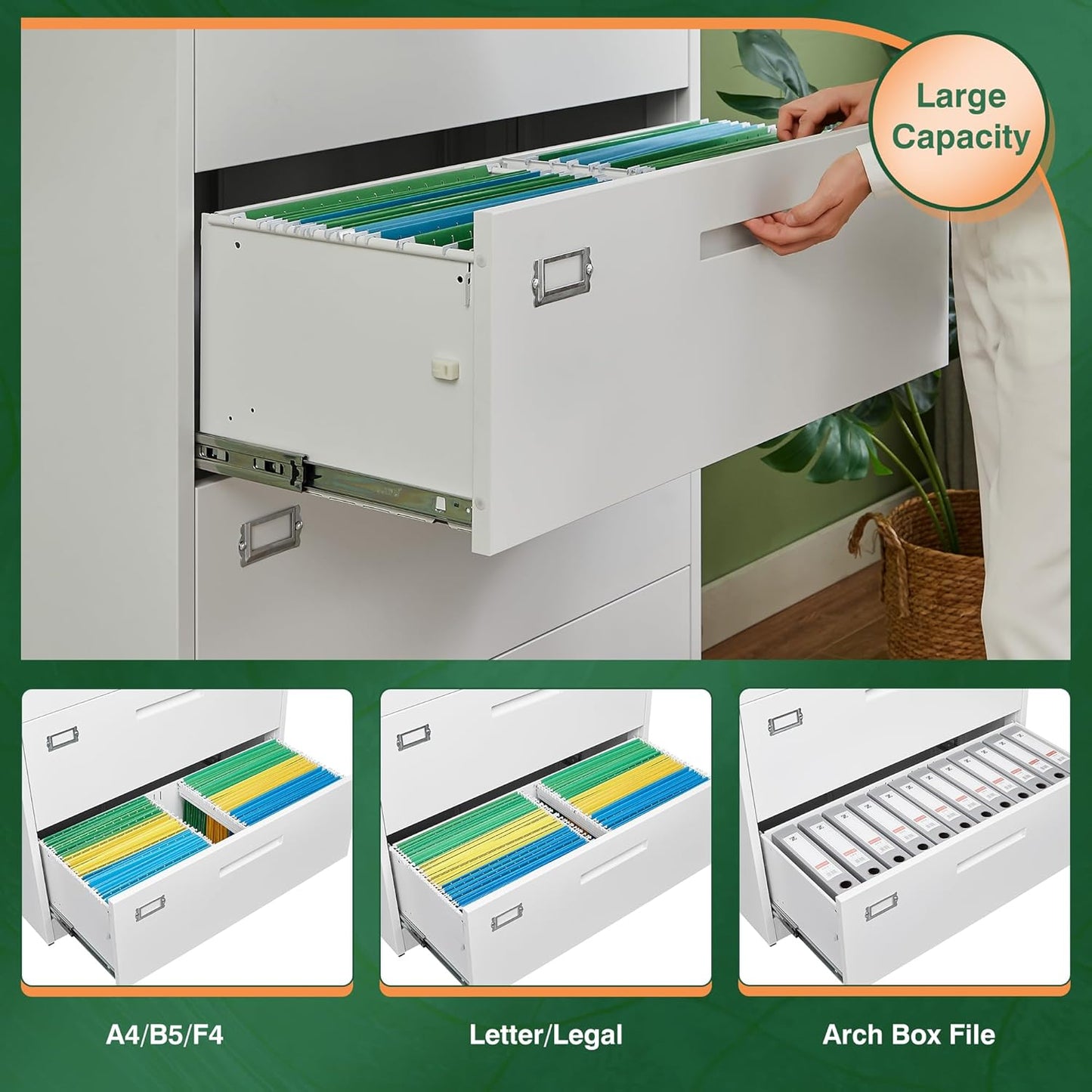 Letaya Lateral 5 Drawer File Cabinet with Lock,Metal Wide White Filing Cabinets for Home Office Storage A4/F4/Letter/Legal(Assembly Required)