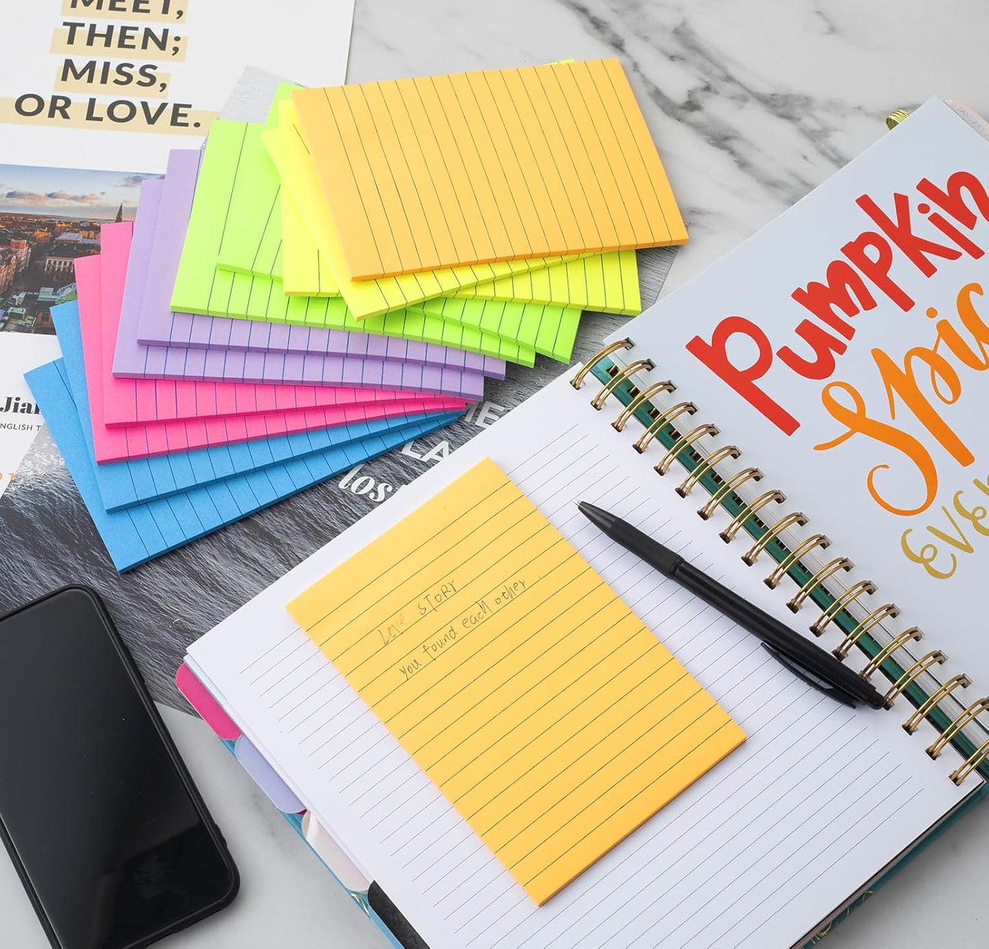 (36 Pack) Lined Sticky Notes 4x6 in Ruled Stickies Super Sticking Power Memo Pads Bright Colors