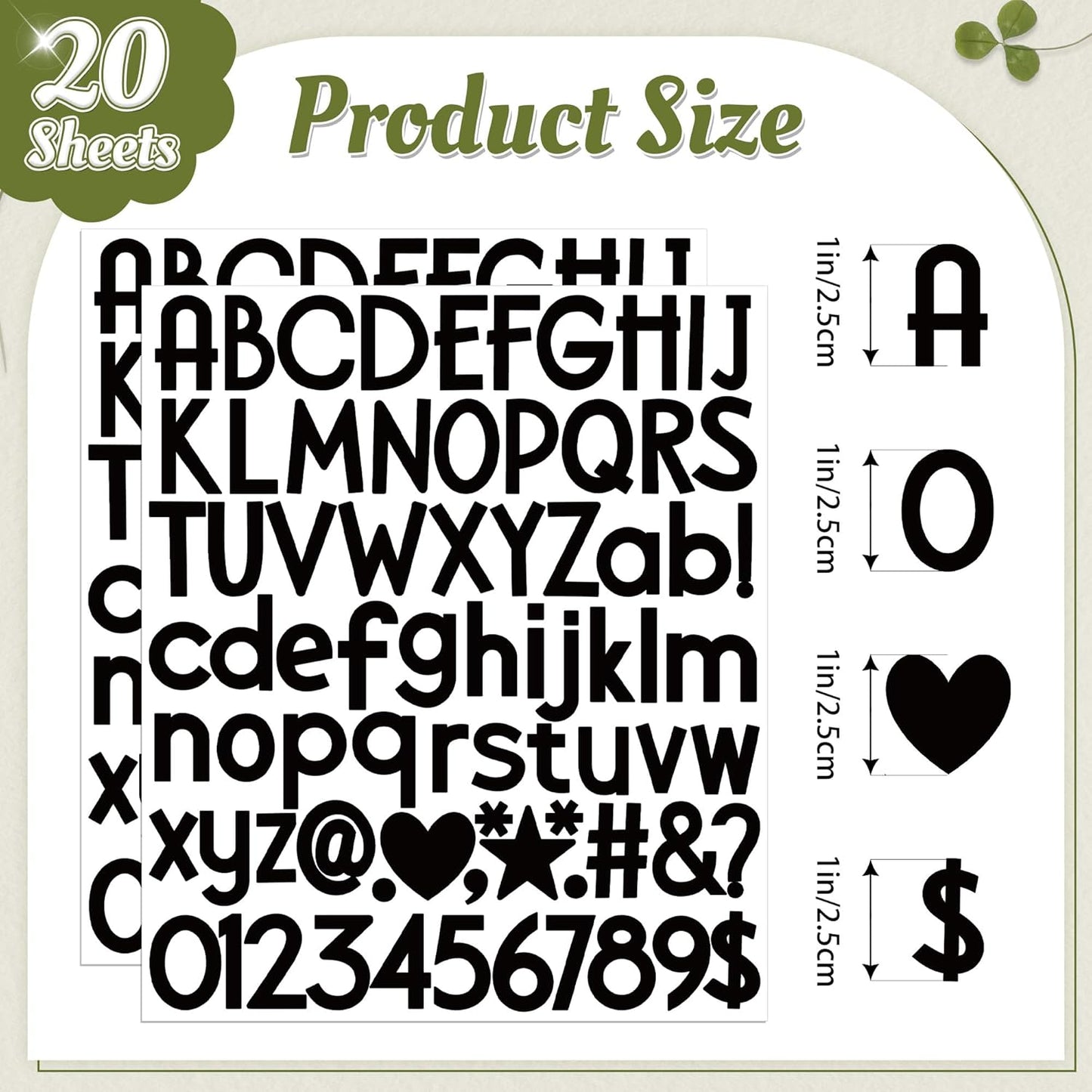 1500Pcs Letter Stickers 20Sheets Alphabet Stickers Vinyl Mailbox Numbers Self Adhesive Waterproof Small Sticker Letters for Water Bottles Sign Scrapbook Classroom Business Address Decor(Black,1 Inch)