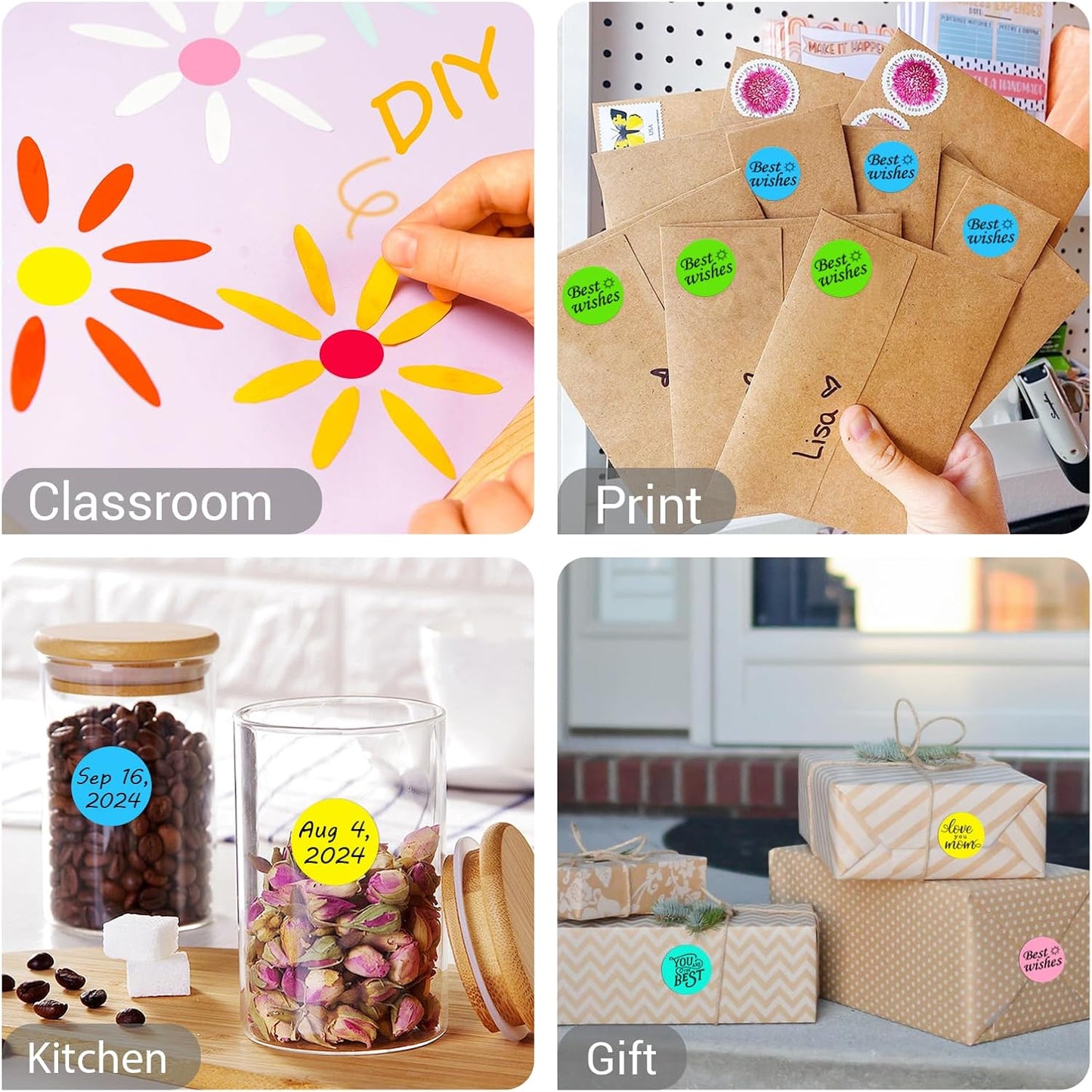 1 Inch Circle Dot Stickers 6000PCS Color Coding Thermal Labels Dots Writable Printable Small Round Stickers for Office, Classroom, Inventory, Garage, Organizing Storage, 6 Mixed Color