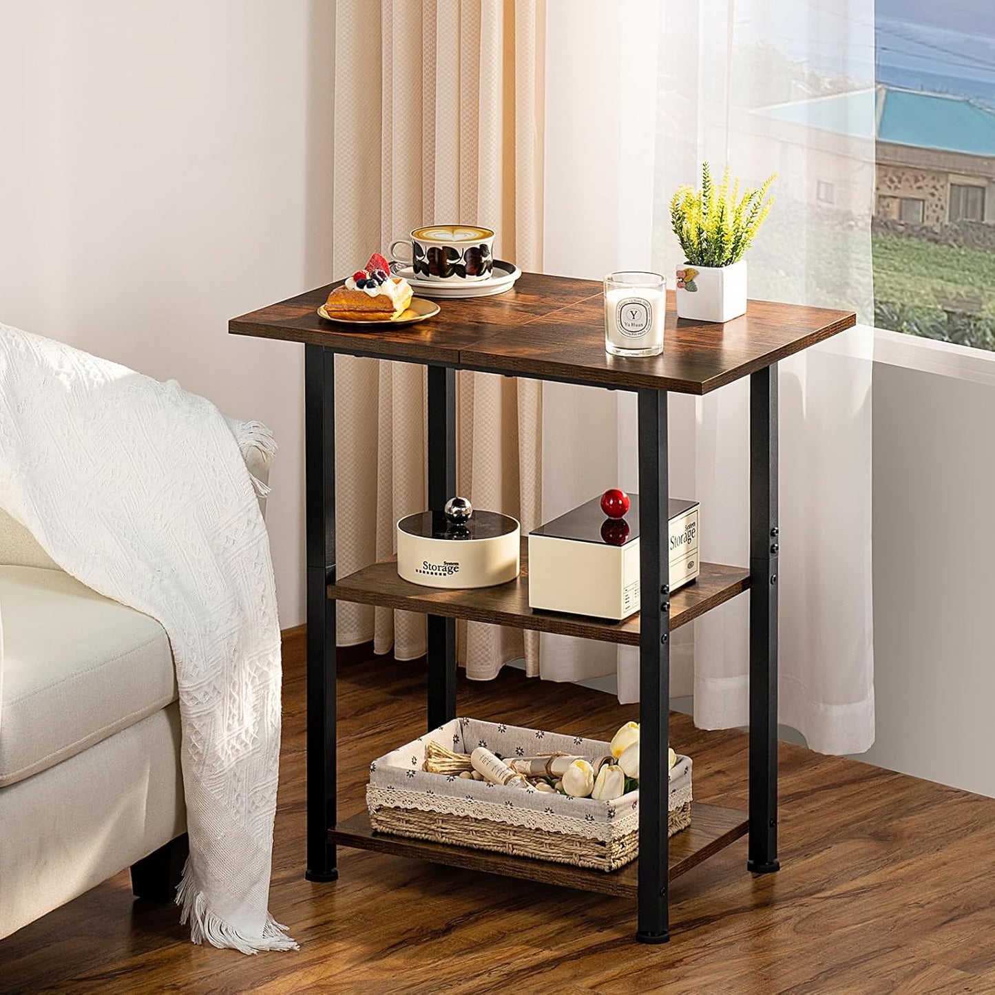 Lerliuo 3-Tier Printer Stand, Industrial Mobile Printer Table with Storage Shelf and Steel Frame, Rolling Printer Cart Holder with Lockable Wheels for Home, Office (Brown)