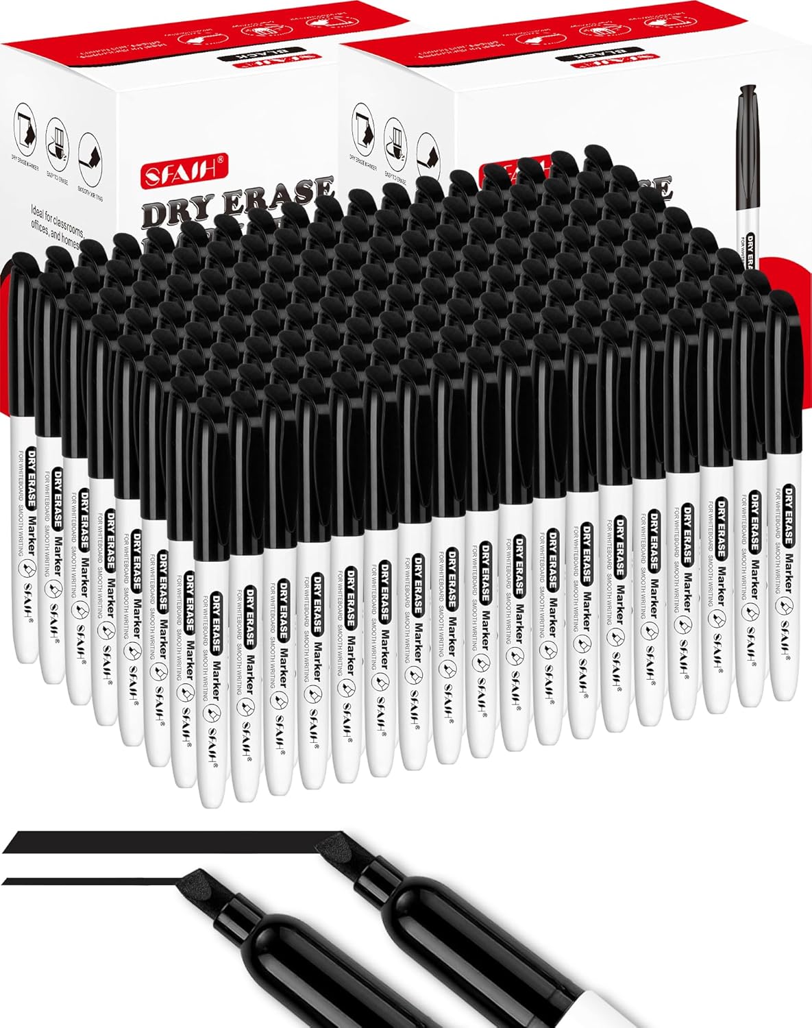 SFAIH Dry Erase Markers Chisel Tip Bulk, 144 Pack Black White Board Markers, Versatile Lines, Low Odor, 1s Quickly Dry, Perfect for School Supplies and Office