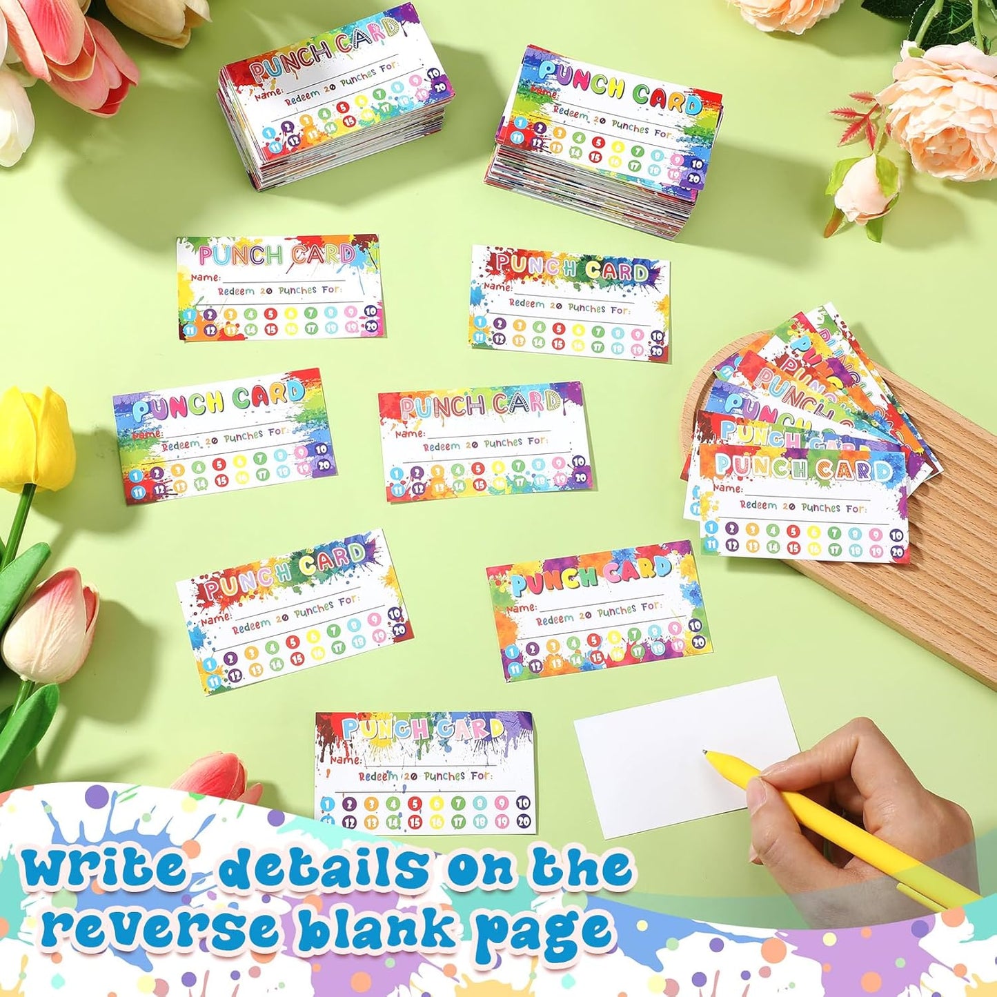 Fumete 400 Pcs Punch Cards for Classroom Reward Cards Behavior Incentive Loyalty Awards for Kids Students Teachers School Business, 8 Styles, 3.5 x 2 in(20 Rainbow Tie Dye Punches Style)