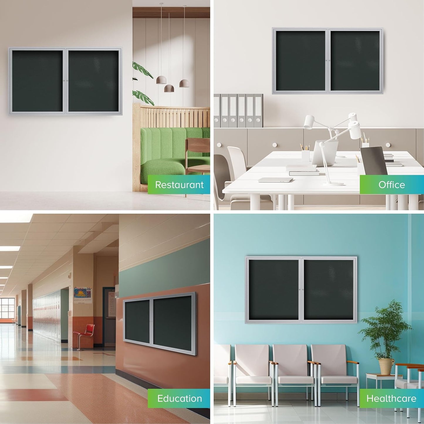 Ghent 36"x60" 2-Door Outdoor Enclosed Vinyl Bulletin Board, Shatter Resistant, with Lock, Satin Aluminum Frame - Ebony (PA23660VX-183), Made in the USA