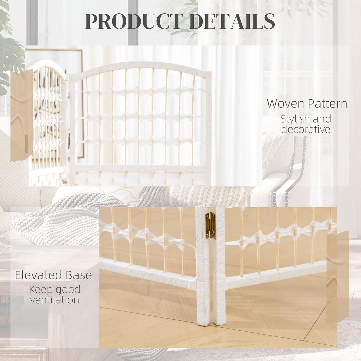 HOMCOM 8 Panel Room Divider, Folding Privacy Screen, 5.6' Room Separator, Wave Fiber Freestanding Partition Wall Divider, White