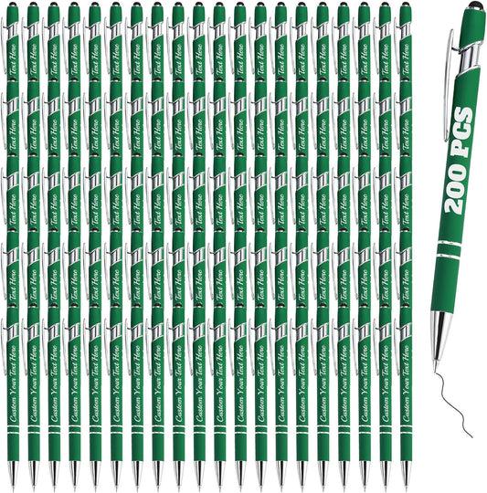 Personalized Pens Bulk 200 with Name Custom Engraving Ballpoint Pens with Stylus Tip Customized Smooth Writing Pens Personalized Gifts for Anniversary Birthday or Graduation(Dark Green,Black Ink)