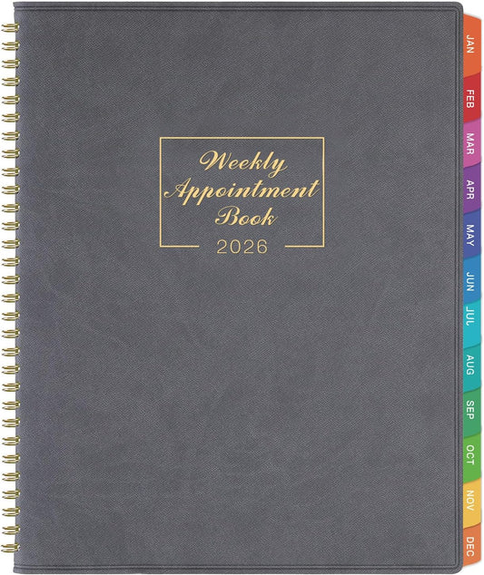 2026 Weekly Appointment Book - Daily Hourly Planner 2026, January 2026 - December 2026, 8.5" x 11", 15-Minute Interval, 12 Monthly Tabs, Flexible Soft Cover - Grey