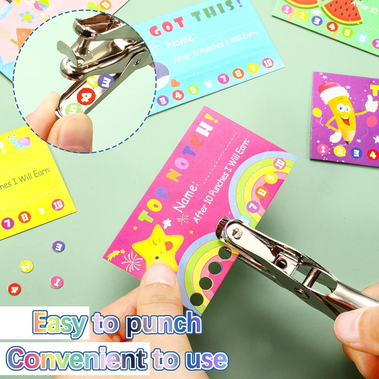 200 Pcs Behavior Punch Cards with Hole Puncher for Kids Incentive Reward Chart Loyalty Card for Classroom Student Teacher Business Kid Award Behavior 3.5 x 2 Inch, 10 Styles(Bright Style)