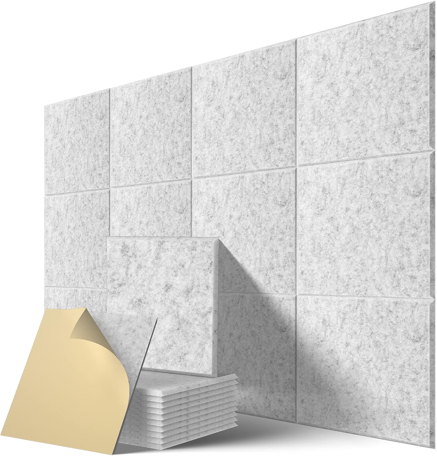 22 Pack Self Adhesive Acoustic Panels, 12" X 12" X 0.4" High Density Polyester Sound Proof Foam Panels for Walls, Soundproof Wall Panels for Home & Office (Sliver Gray)