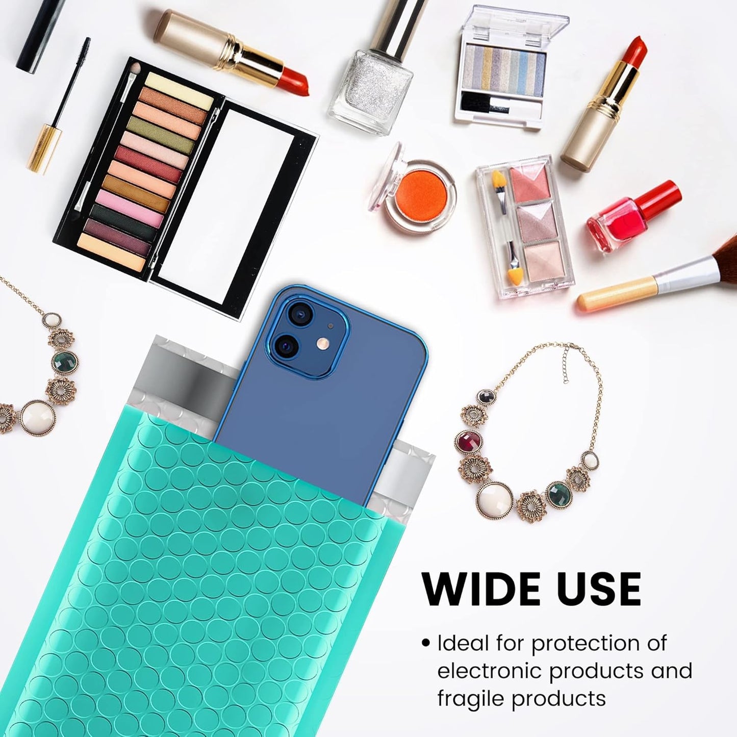 Fuxury Small Bubble Mailers 4x8 Inch 500 Pack, Teal Bubble Mailer, Self Seal Padded Envelopes Gifts Mailing Envelopes Bubble Padded for Shipping, Small Business Bulk