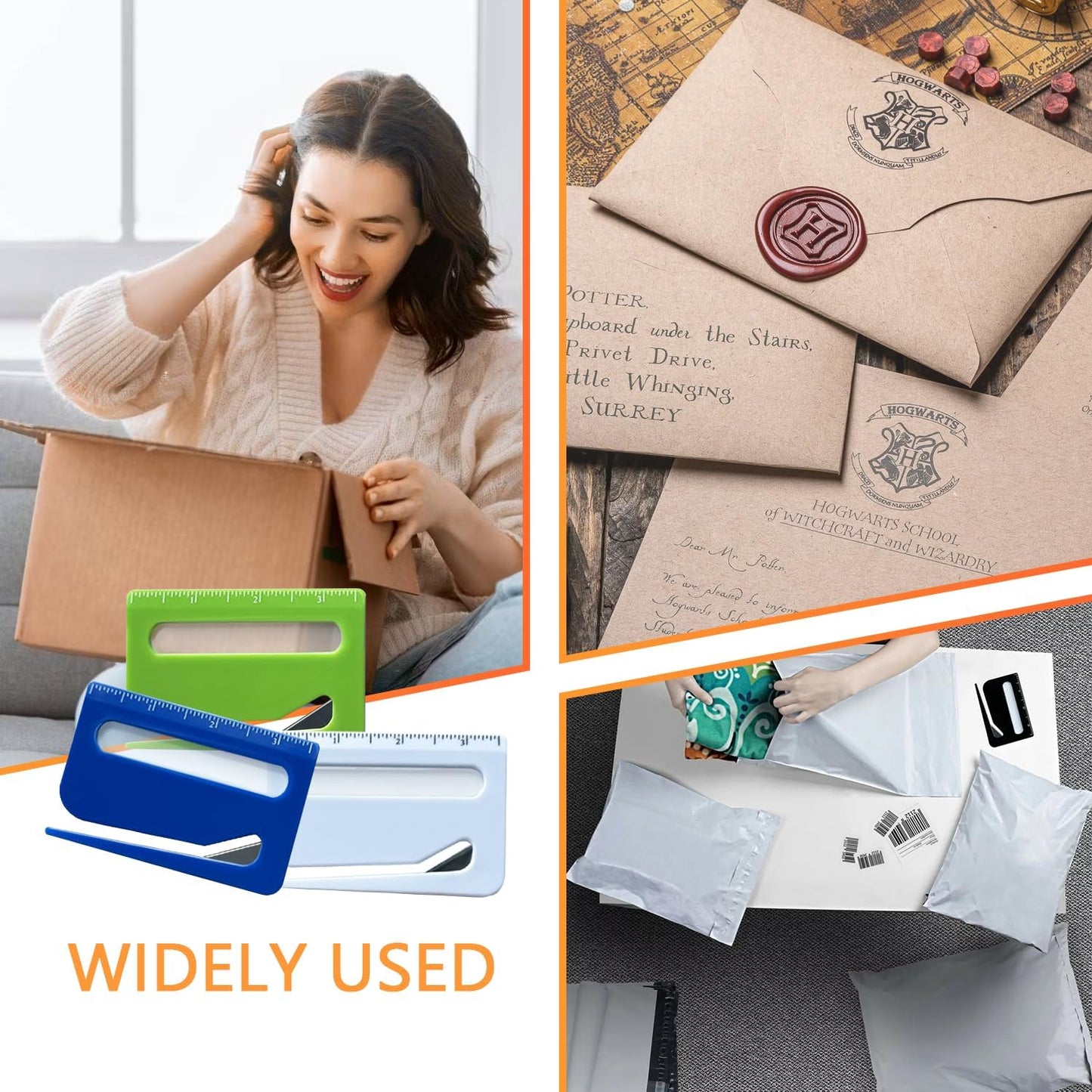 5Pcs Letter Opener Envelope Slitter,Mail Opener Tool,Envelope Opener Slitter,Envelope Opener for Office,Wrapping Paper Cutter with Hidden Blade, Package Opening Tool with Scale and Magnifying Glass