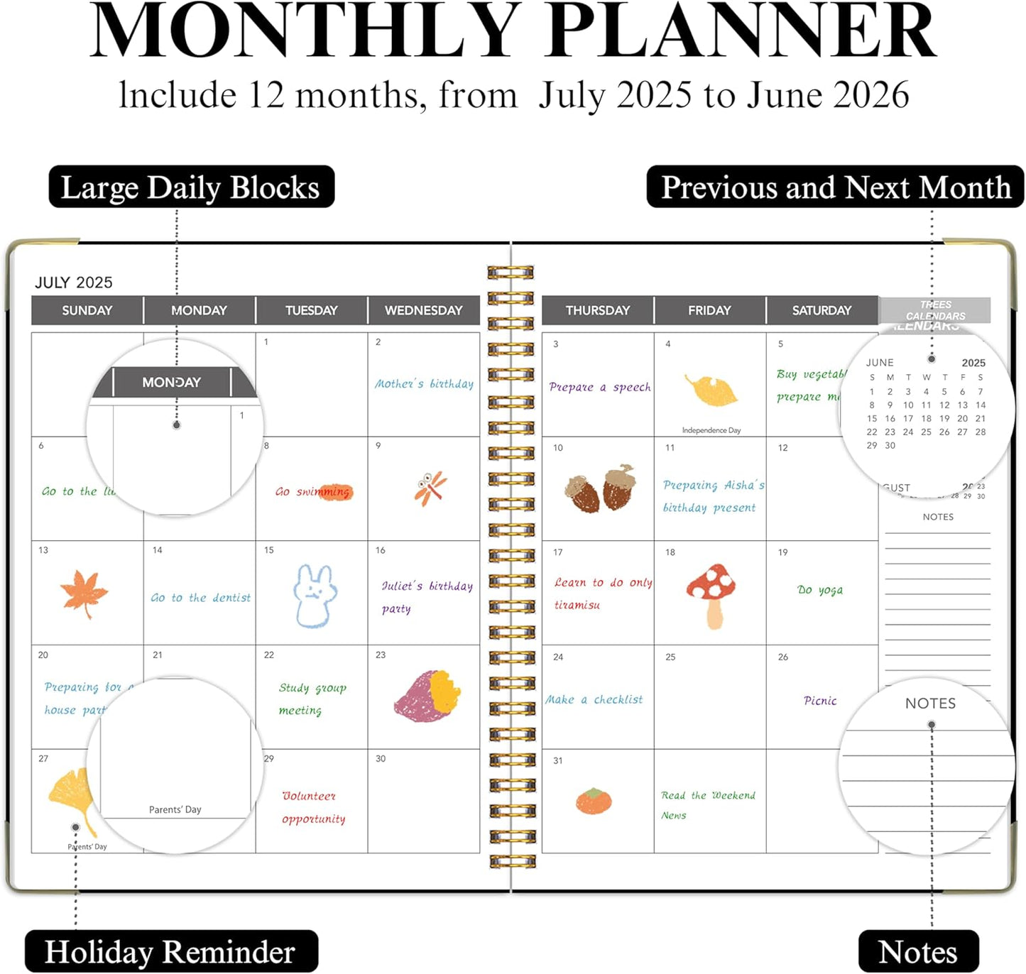 Appointment Planner 2025-2026 - Daily Hourly Schedule Planner from 7am - 10 pm, Weekly & Monthly Hourly Appointment Calendar from July 2025 - June 2026, 9" x 11"- Black