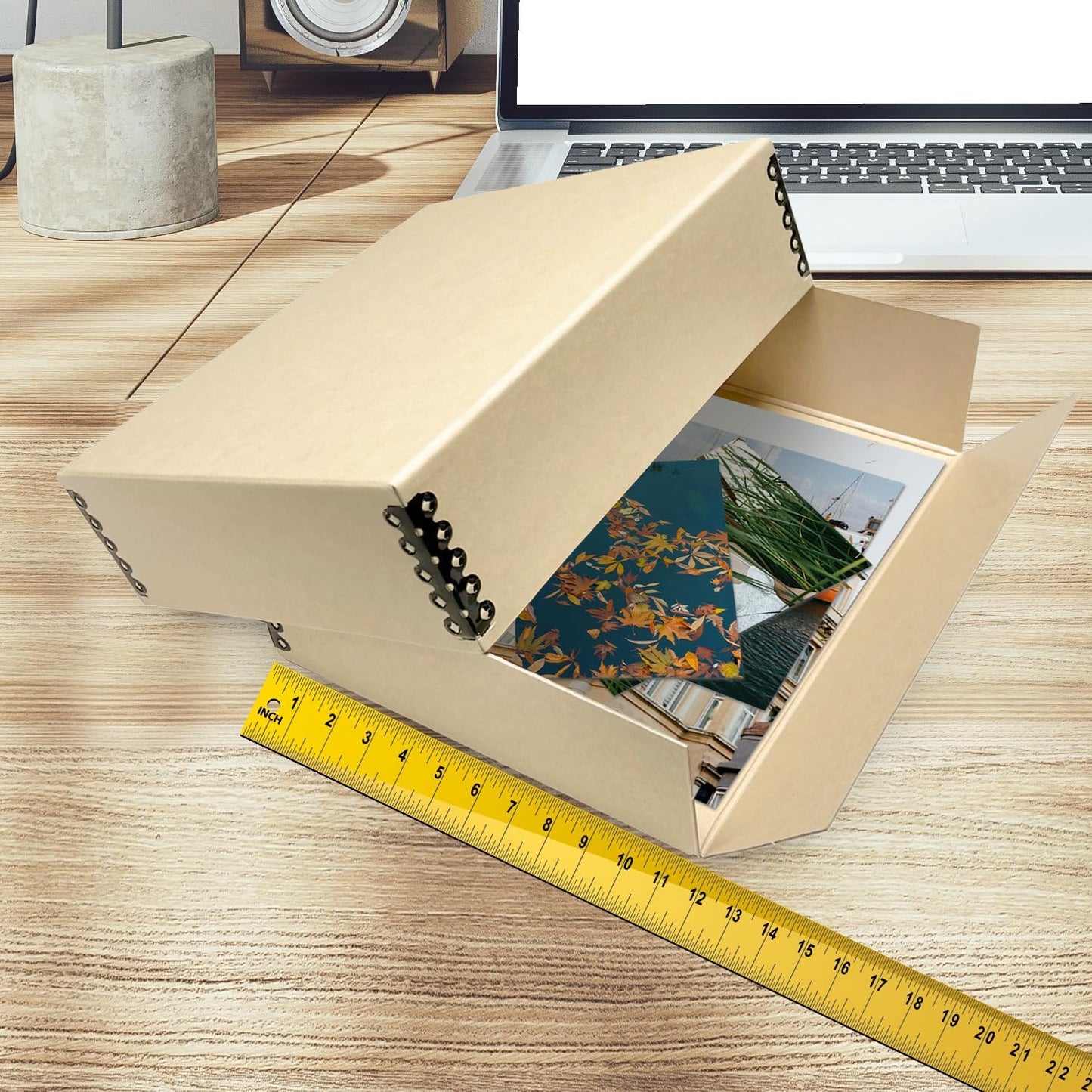 Golden State Art, Archival Storage Box, Acid-Free Drop Front Museum Box with Metal Edge for Storing Artwork Photos Documents Prints Arts And Crafts (Tan-11.75x15.25x3 Inches)