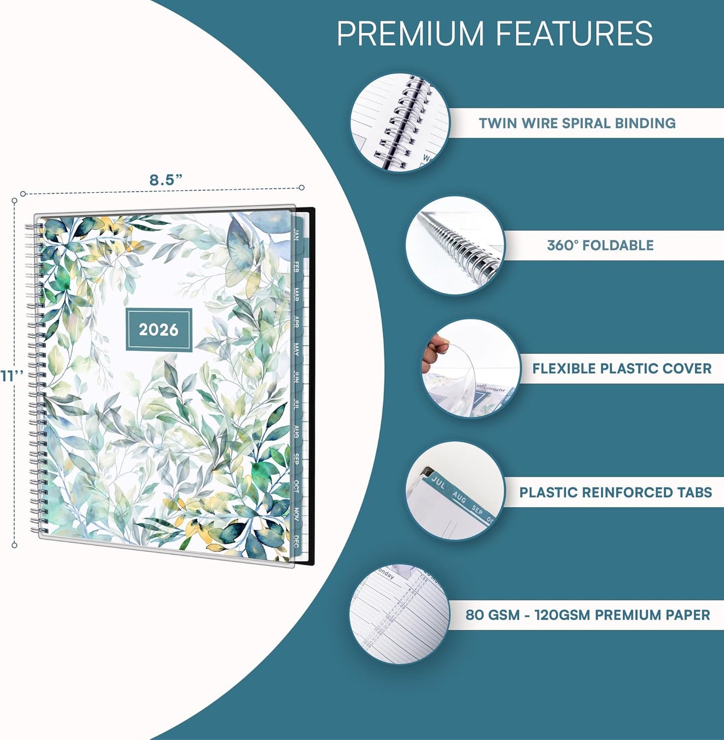 Ensight 2026 Appointment Book & Planner Ensight 8.5 x 11 inches Large Tabbed Daily Hourly Weekly Planner Schedule Book 15 Minute time Slots Business & Personal Planner Jan 2026 Dec 2026 Floral