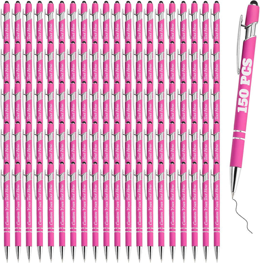 Personalized Pens Bulk 150 with Name Custom Engraving Ballpoint Pens with Stylus Tip Customized Smooth Writing Pens Personalized Gifts for Anniversary Birthday or Graduation(Pink,Black Ink)