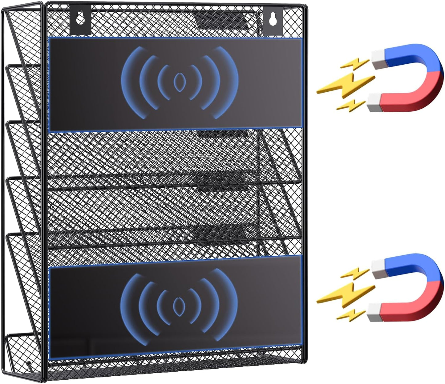 samstar Magnetic Wall File Holder, 6-Tier Hanging Wall File Organizer Wall Mount Paper File Folder Mail Organizer for Office/School, Magnetic