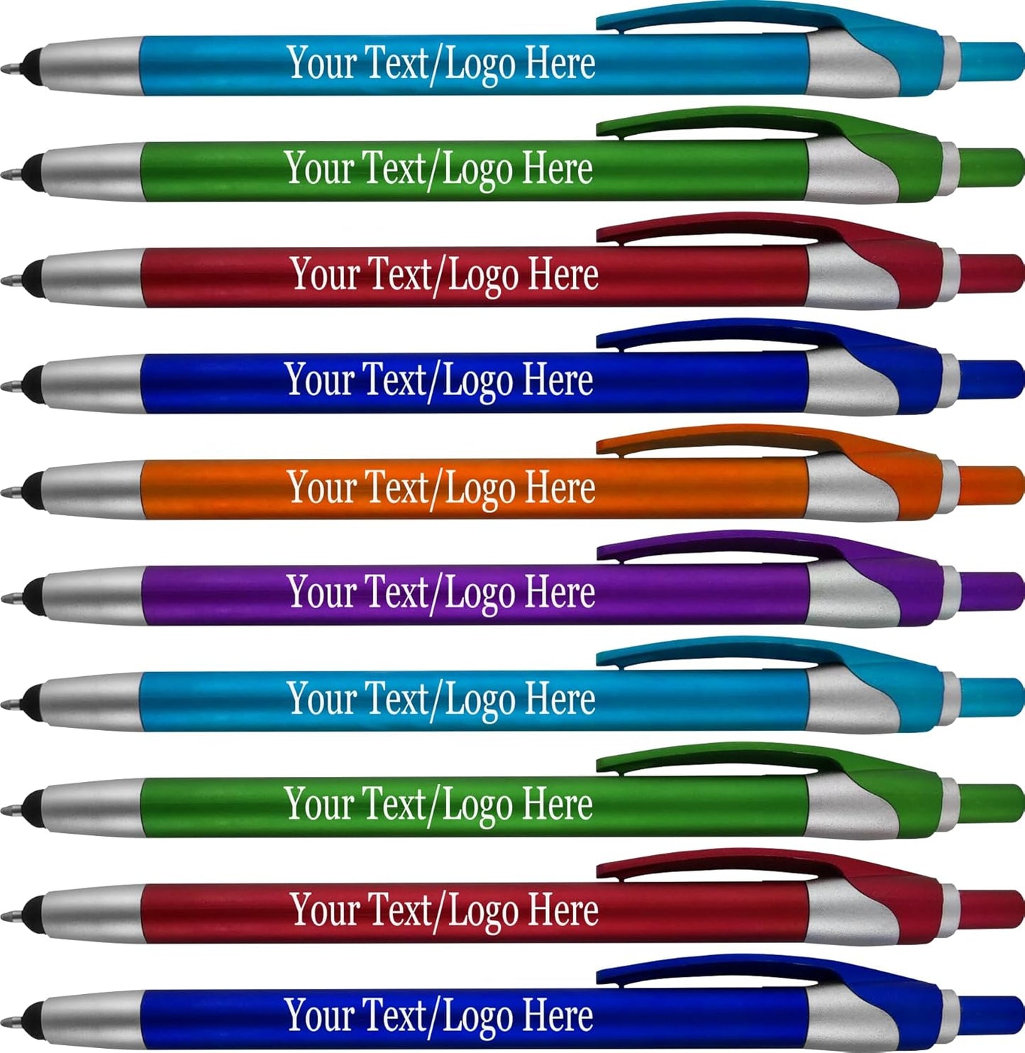 Personalized with Your Custom Logo or Text Pens-Pack of 300- for Marketing, Parties, and Events, 2 in 1 Capacitive Stylus & Ballpoint Pen Compatible with Touchscreen Devices, Black Ink, Assorted
