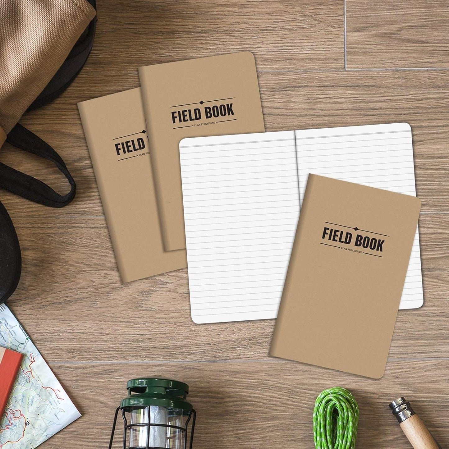 Elan Publishing Company Field Notebook/Journal - 5"x8" - Kraft - Lined Memo Book - Pack of 4