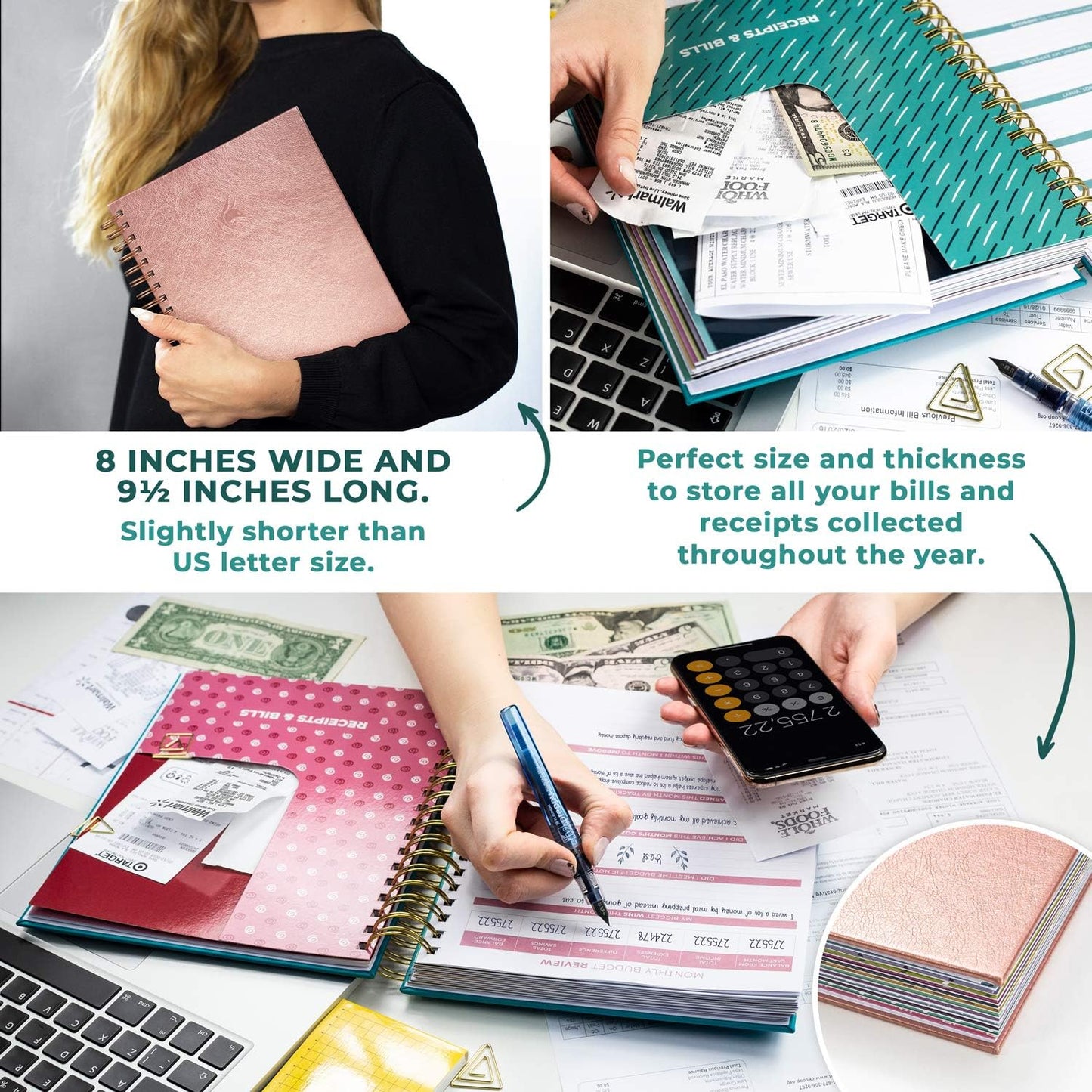 Clever Fox Budget Planner & Monthly Bill Organizer with Pockets. Expense Tracker, Budgeting Journal & Financial Book. Large, 8x9.5" (Rose Gold)