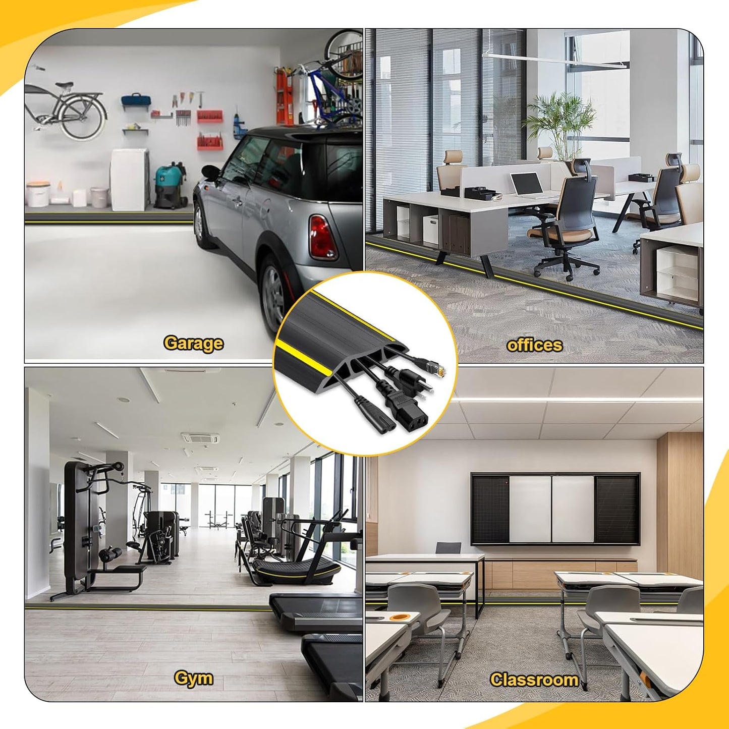 10 Ft Heavy Duty Floor Cord Cover Cable Protector, 3 Channels Protect Cords and Prevent a Trip Hazard— Conceal Wires at Home, Office, Warehouse, Workshop, Concerts