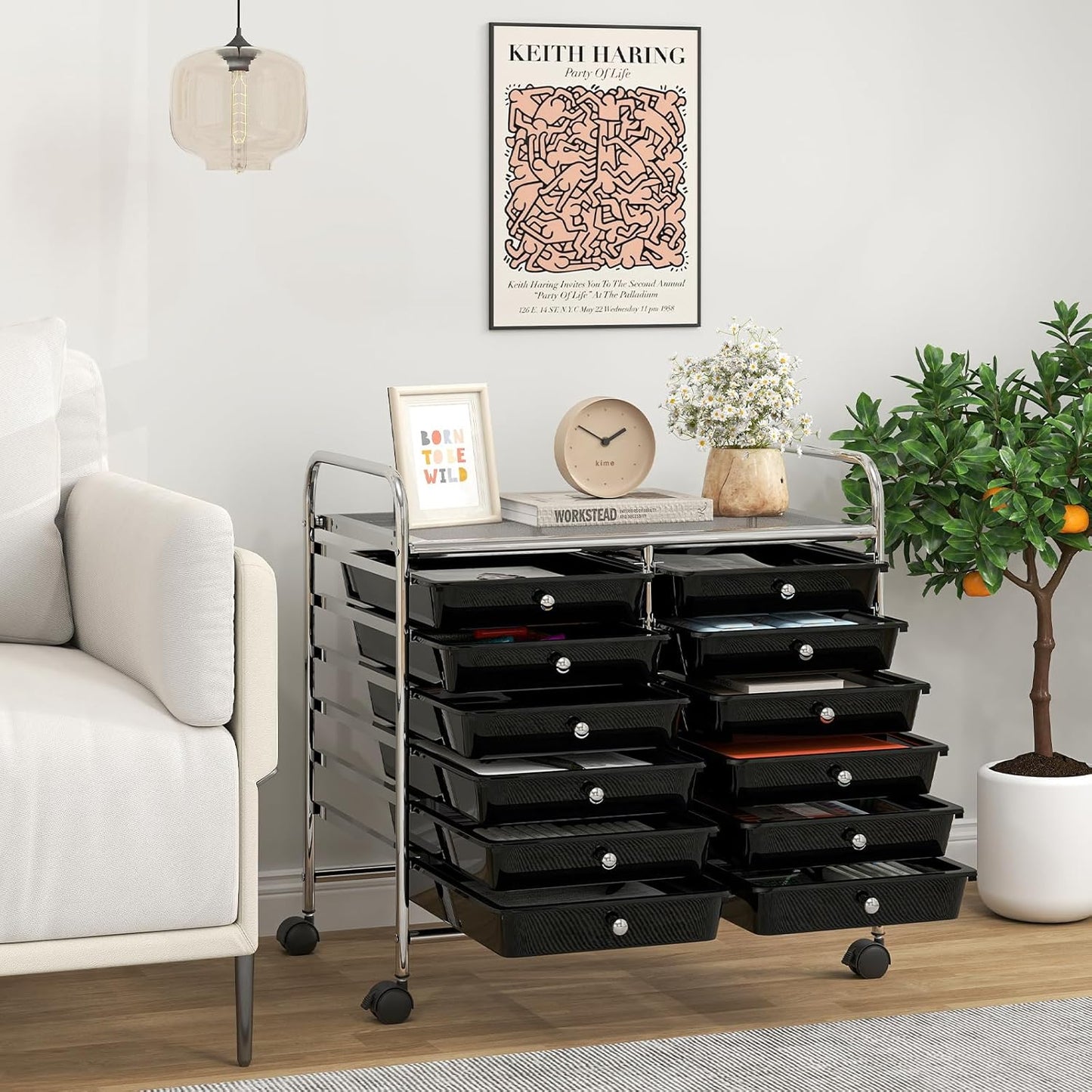 Giantex 12 Drawers Rolling Cart, Mobile Storage Drawer Cart, Classroom Organizer Cart for Office School Supplies Tools Scrapbook Paper Craft Small Printer, Utility Cart on Wheels, Black