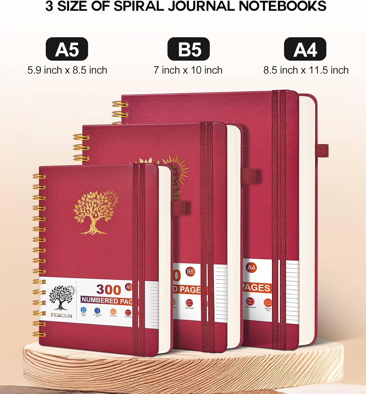 Large Spiral Notebook Journal for Women Men - 300 Numbered Lined Pages, College Ruled, A4 Hardcover Spiral Bound Notebook for School, Work, Note Taking, Writing, Leather Spiral Journal 8.5"x11"