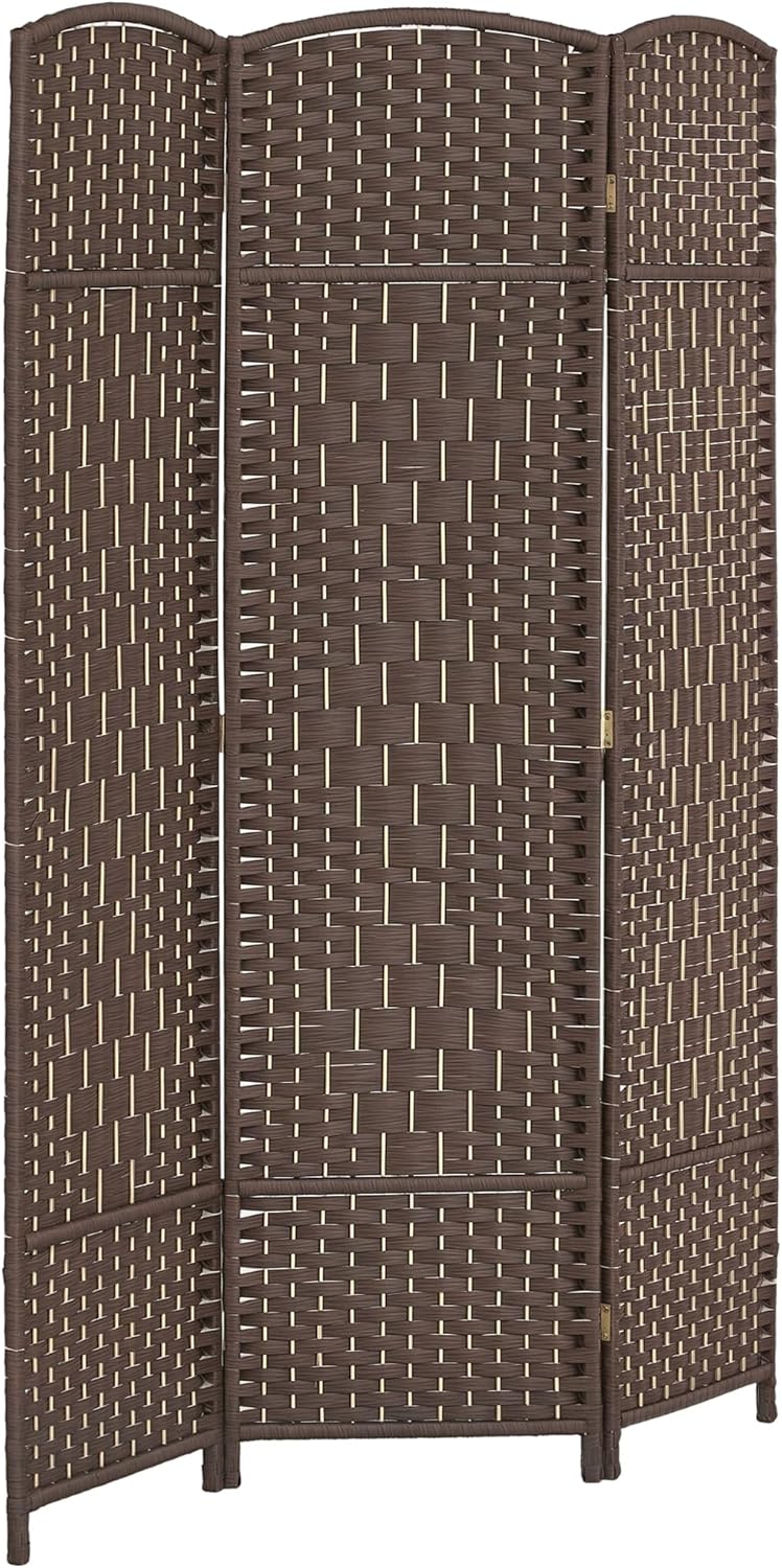 HOMCOM 3 Panel Room Divider, 6' Tall Folding Privacy Screen, Hand-Woven Freestanding Wall Partition for Home Office, Bedroom, Brown