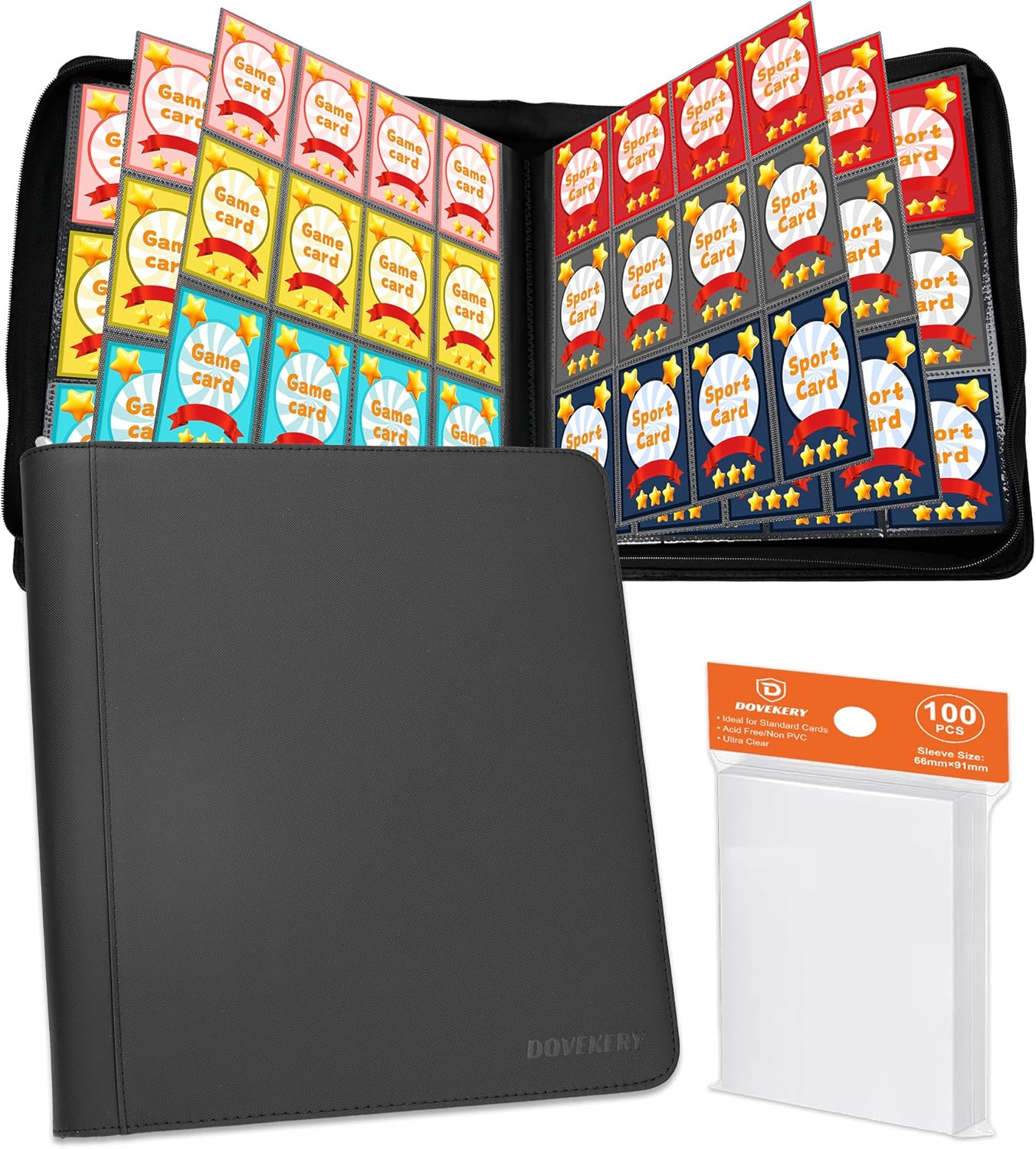 12 Pocket Card Binder, 864 Pockets Side Loading Trading Card Collection Binder, Zipper Ringless Card Holder Album for TCG, Sports, Game Business Cards, Black