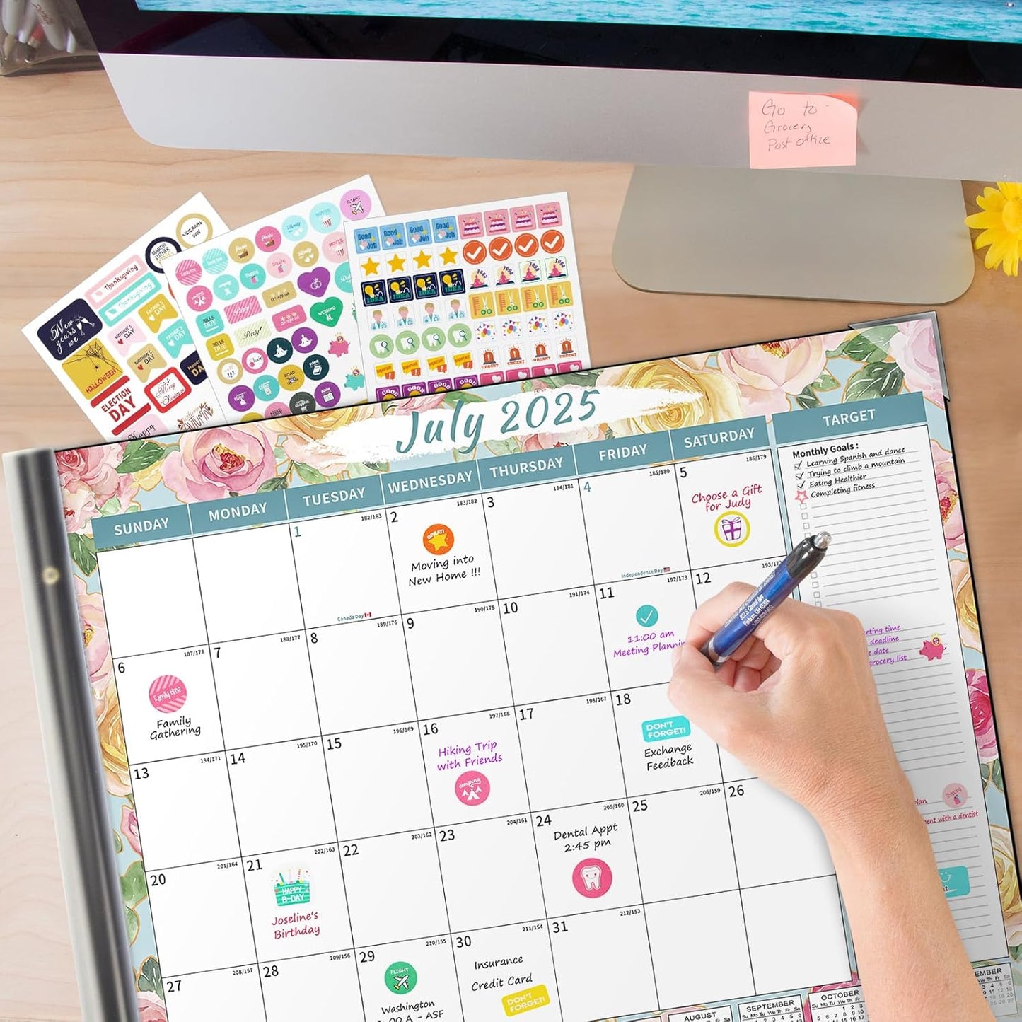 Ospelelf Desk Calendar 2025-2026 Large 22'' x 17'' Monthly Calendar 2025 Desktop Calendar, 18 Month Calendar, Use July 2025 - Dec 2026, Floral