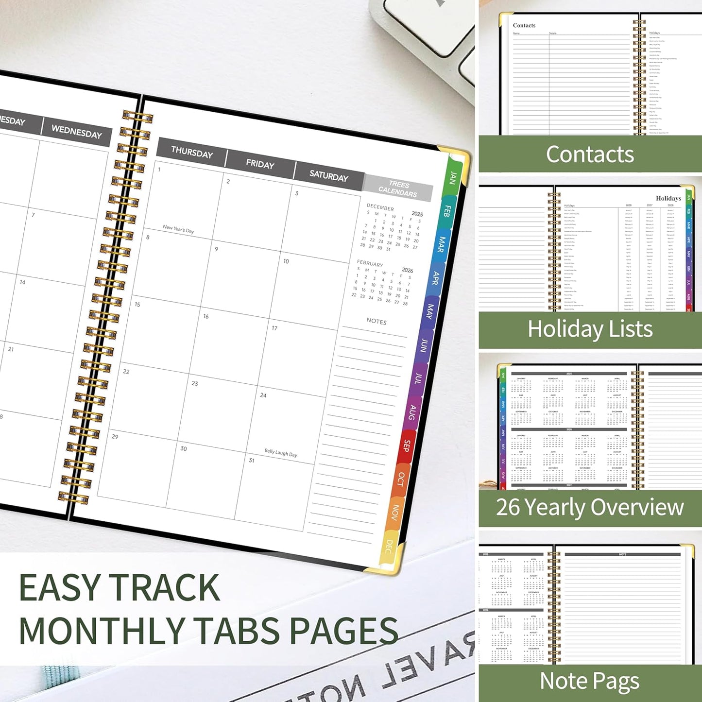 2026 Appointment Book/Planner - 2026 Daily Hourly Planner from Jan. 2026 - Dec. 2026, Weekly appointment Book 2026, 2026 Hourly planner with 20-Minute Interval, 9" x 11", Twin-Wire Binding, Colorful Tabs, Pocket - Black