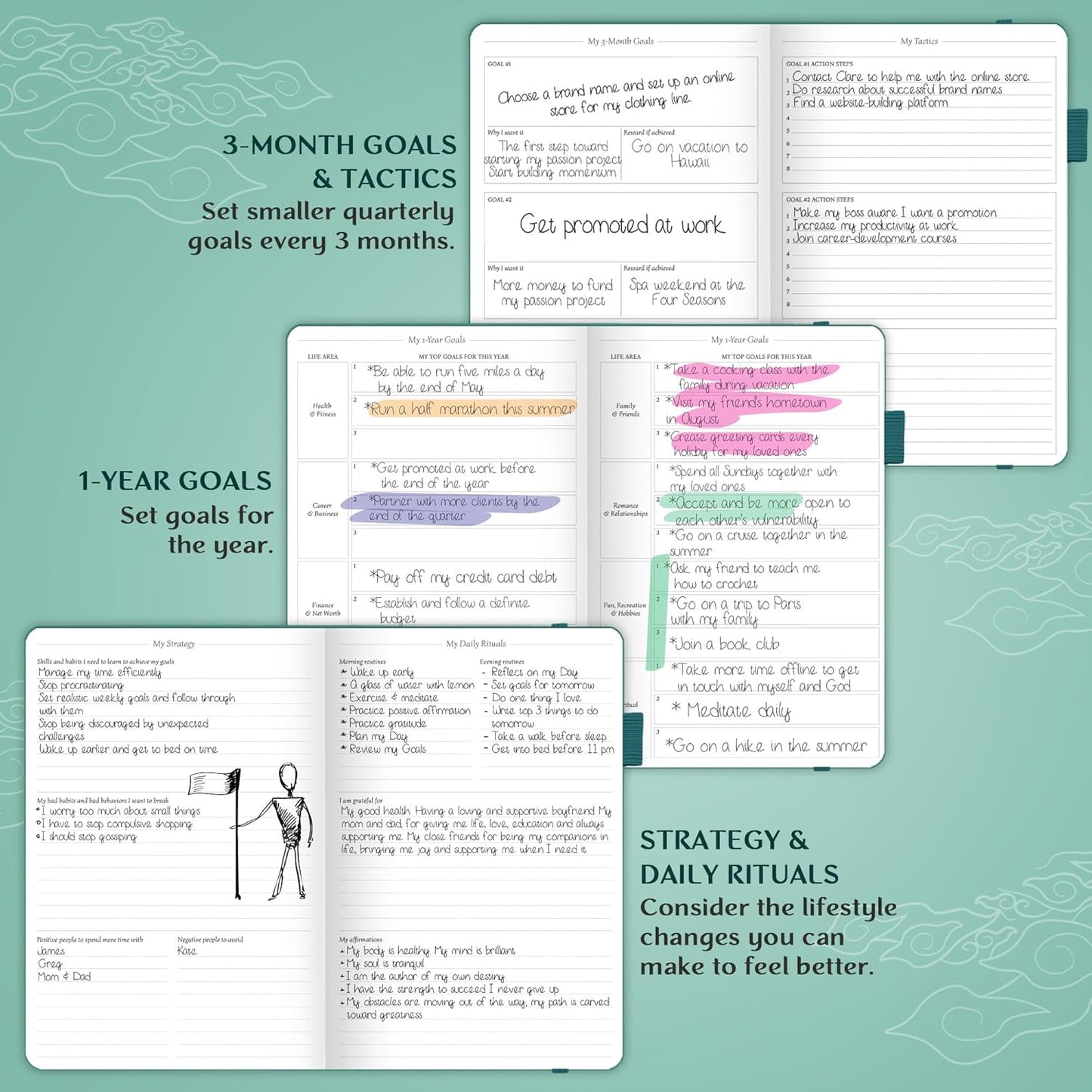 Legend Planner – Weekly & Monthly Life Planner to Hit Your Goals & Live Happier. Organizer Notebook & Productivity Journal. A5 (Viridian Green)