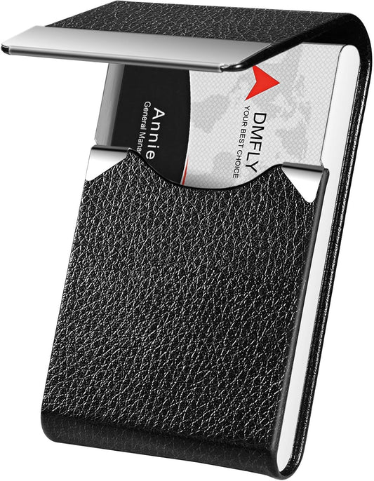 Business Card Holder with Ultra Slim Design, Business Card Case with Premium PU Leather, Suit Pocket Metal Card Holder for Women/Men, Magnetic Closure Quick Access Cards, Small and Easy to Carry