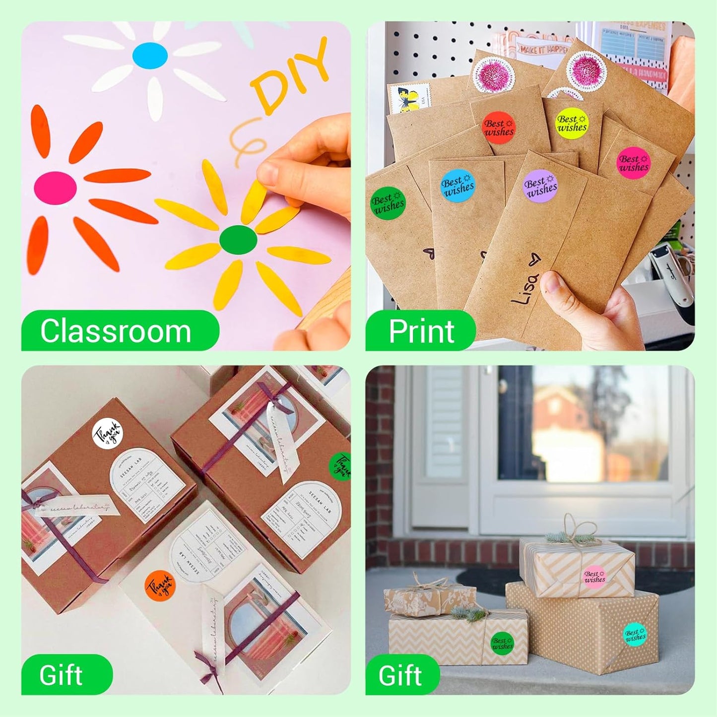 1 Inch Circle Dot Stickers 1000 PCS Color Coding Thermal Labels Dots Writable Printable Small Round Stickers for Office, Classroom, Inventory, Garage, Organizing Storage, DIY, Green