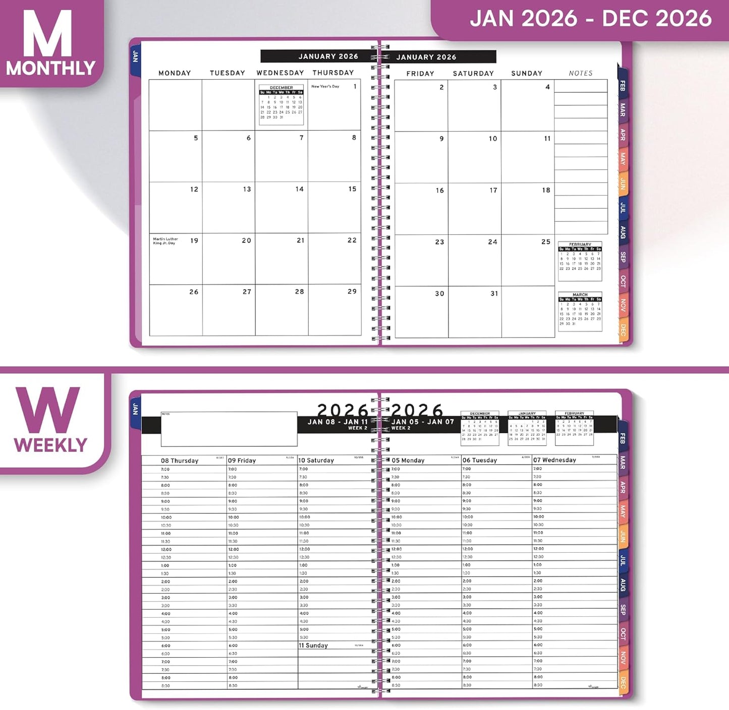 Ensight 2026 Appointment Book & Planner Ensight 6.5 x 8.5 inches Large Tabbed Daily Hourly Weekly Planner Schedule Book 30 Minute time Slots Business & Personal Planner Jan 2026 Dec 2026 Magenta