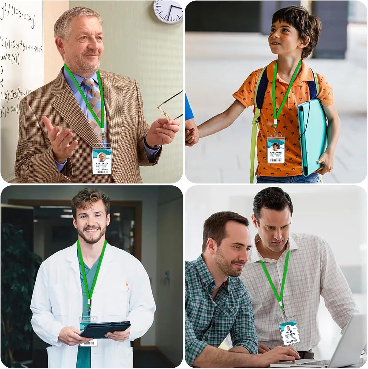 100Pcs Flat lanyards for ID Badge Durable Neck Lanyards with Swivel Hook, Comfortable Neck Straps lanyards with Badge Clip (Green)